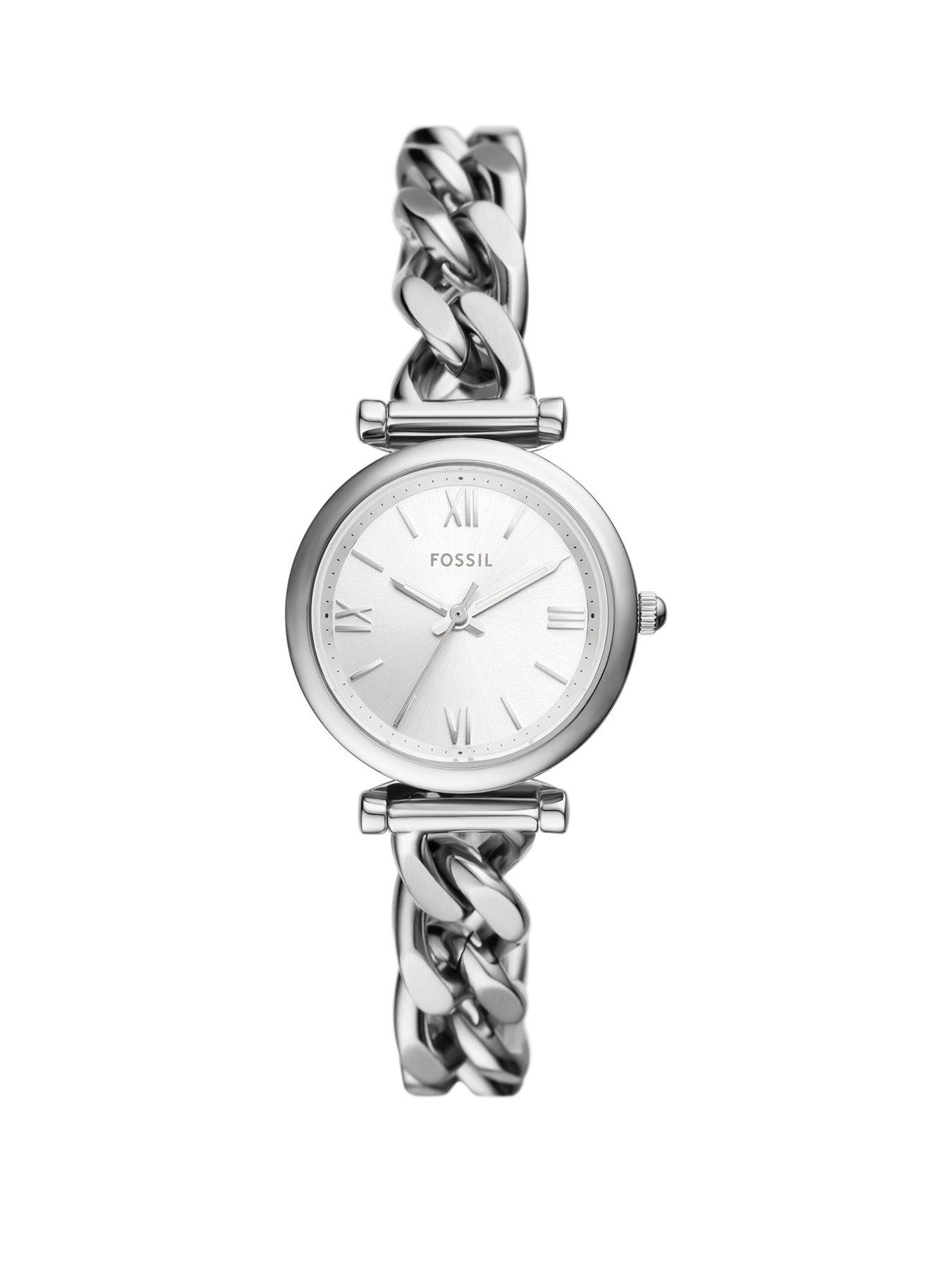 Product photograph of Fossil Carlie Three-hand Stainless Steel Watch from very.co.uk