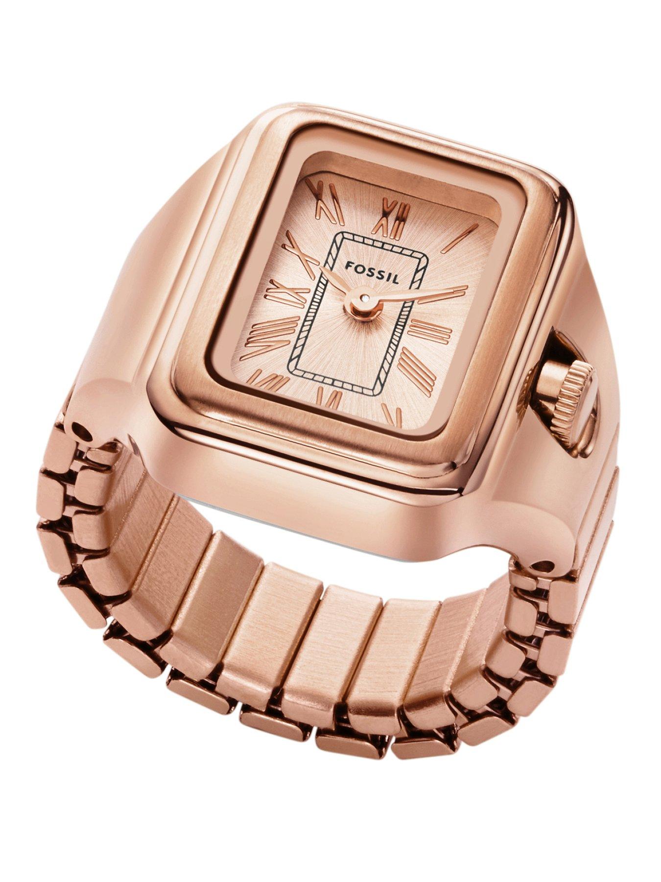 Product photograph of Fossil Raquel Watch Ring Two-hand Rose Gold-tone Stainless Steel from very.co.uk