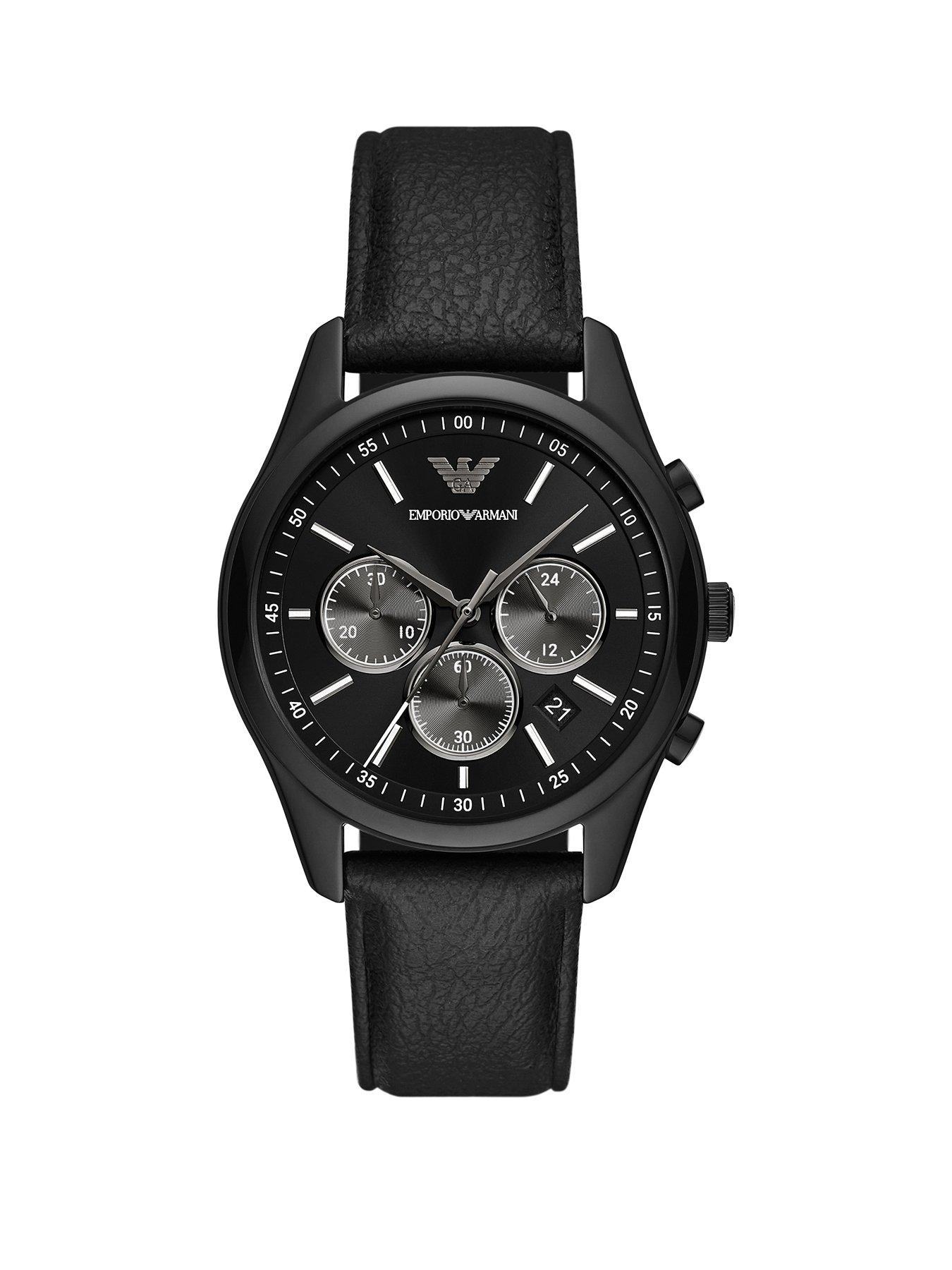 Armani black outlet leather watch