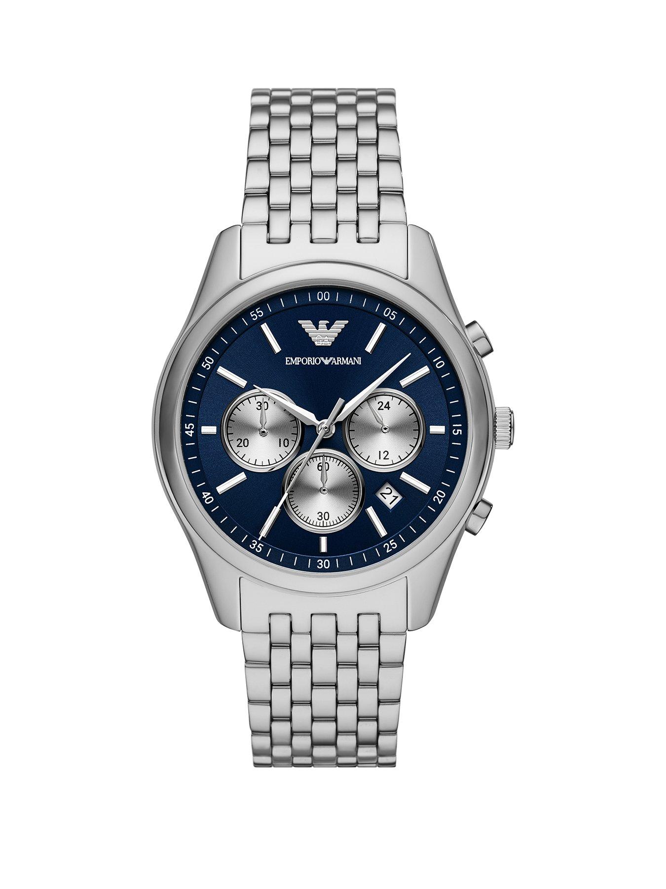 Product photograph of Emporio Armani Chronograph Stainless Steel Watch from very.co.uk