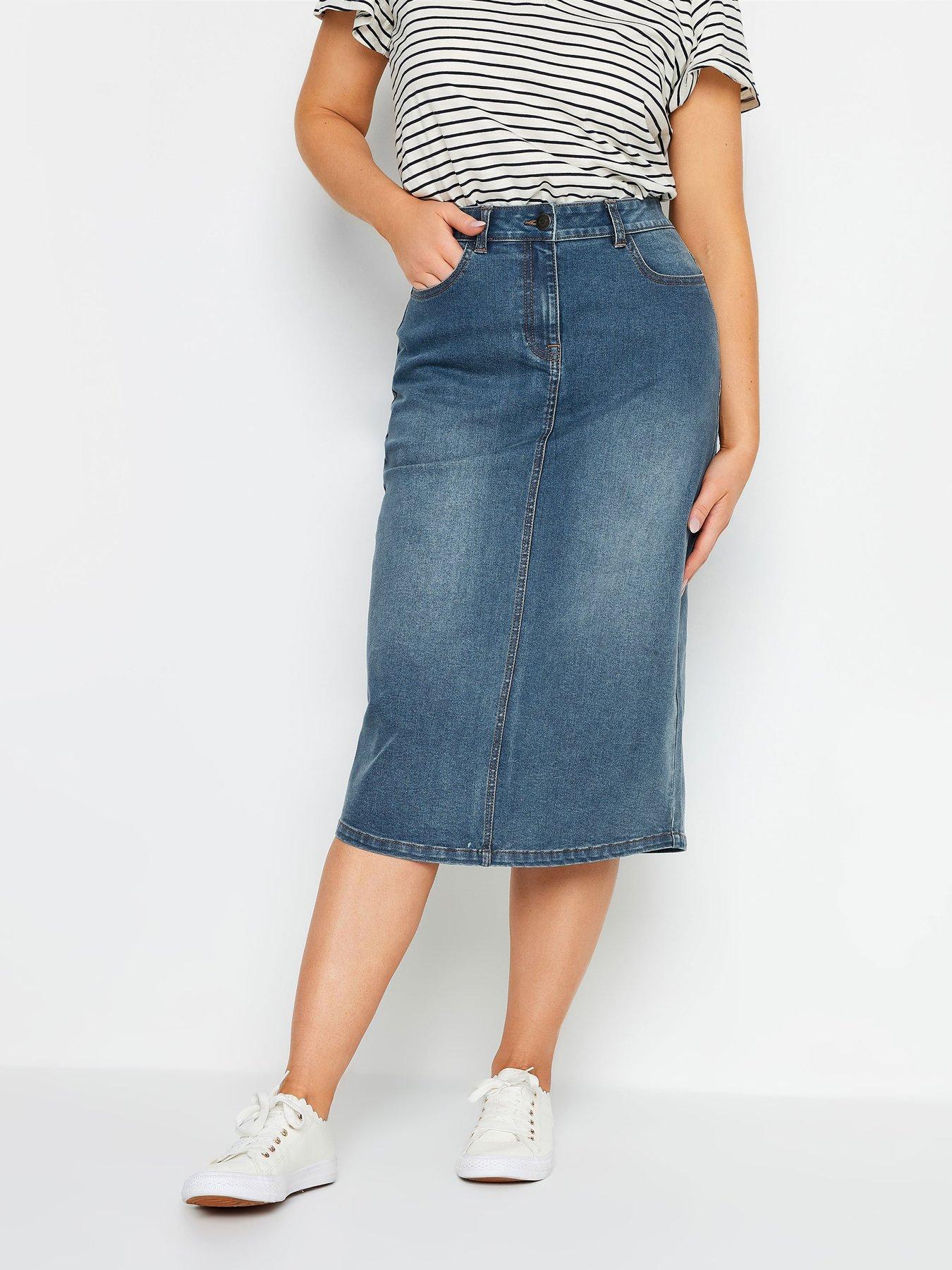 Denim Skirt Midi Skirt With Pockets 9mm Jean Skirts For Women