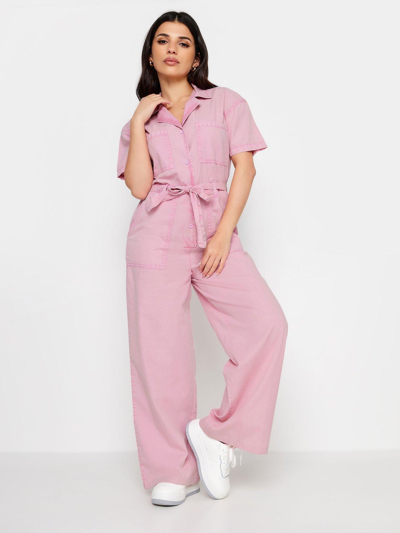 Petite Utility Washed Jumpsuit Pink