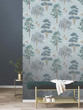 Product photograph of Rasch Maya Willow Woodland Wallpaper In Blue from very.co.uk