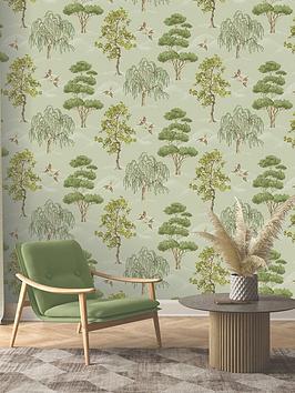 Product photograph of Rasch Maya Willow Woodland Wallpaper In Green from very.co.uk