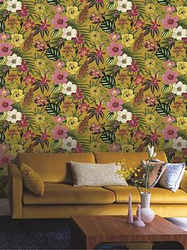 Product photograph of Rasch Priya Floral Wallpaper - Ochre from very.co.uk