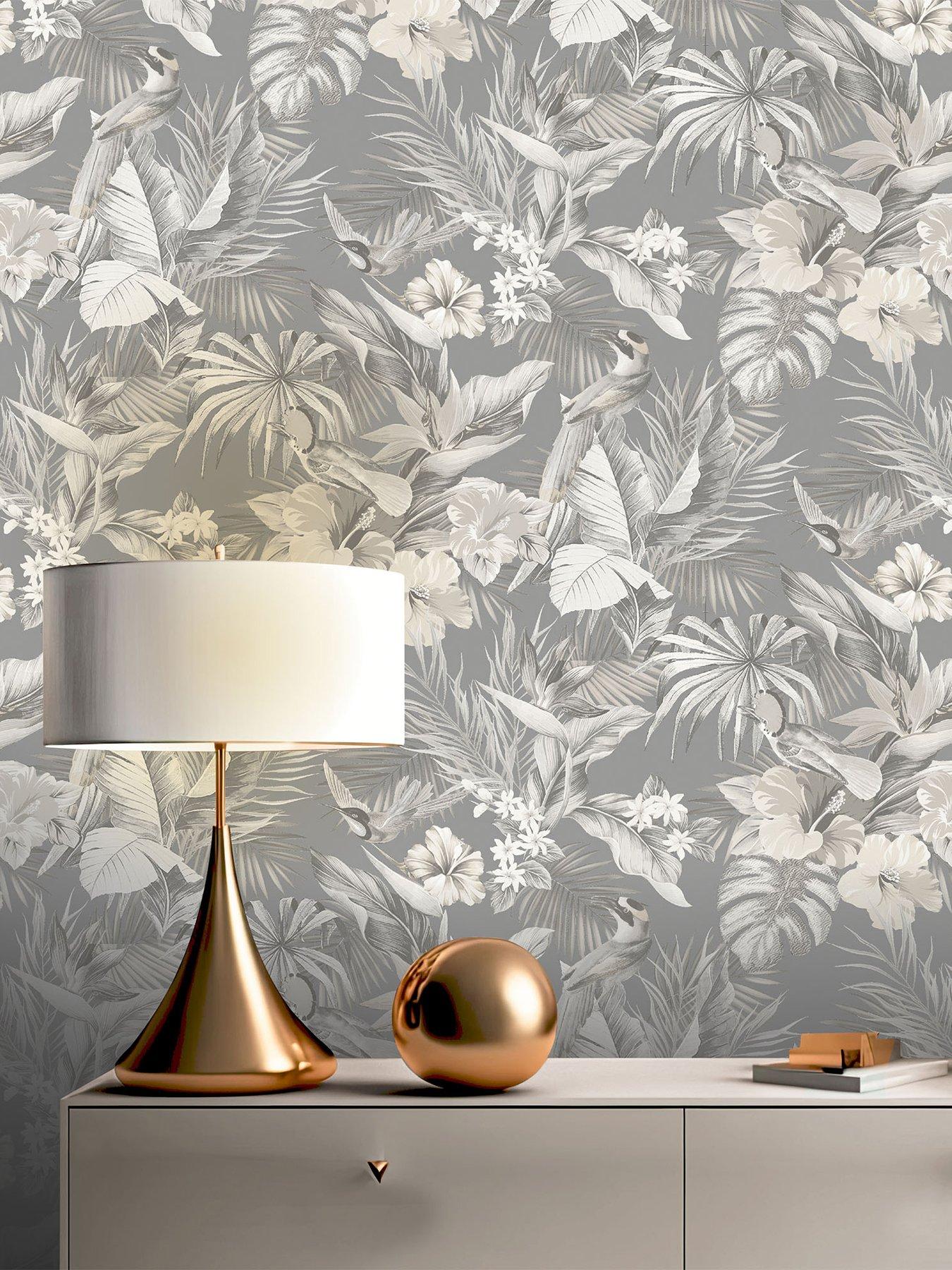 Product photograph of Rasch Paradise Birds Wallpaper - Grey from very.co.uk