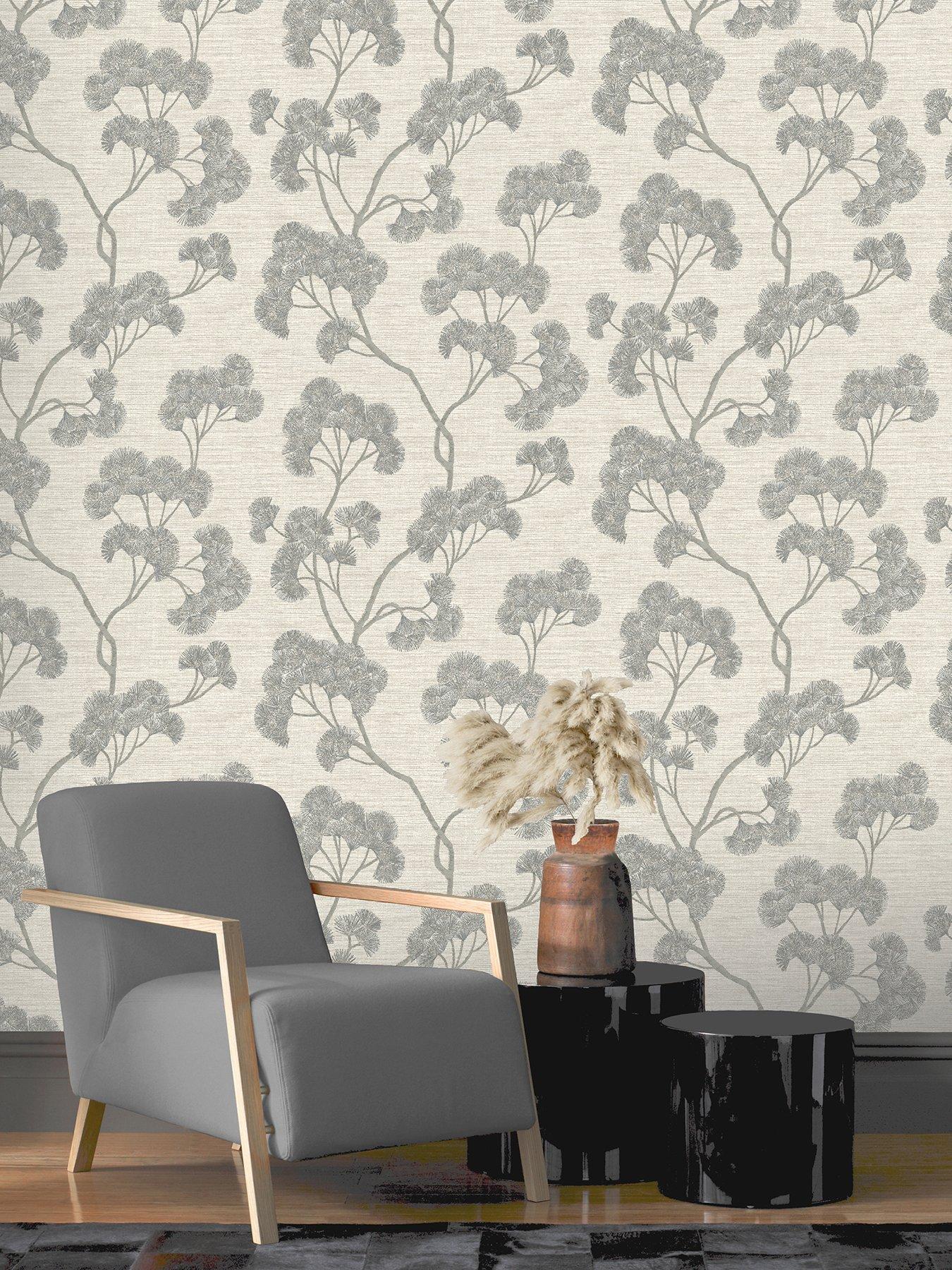 Rasch Gingko Wallpaper in Grey and Silver | very.co.uk