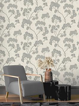 Product photograph of Rasch Gingko Wallpaper In Grey And Silver from very.co.uk
