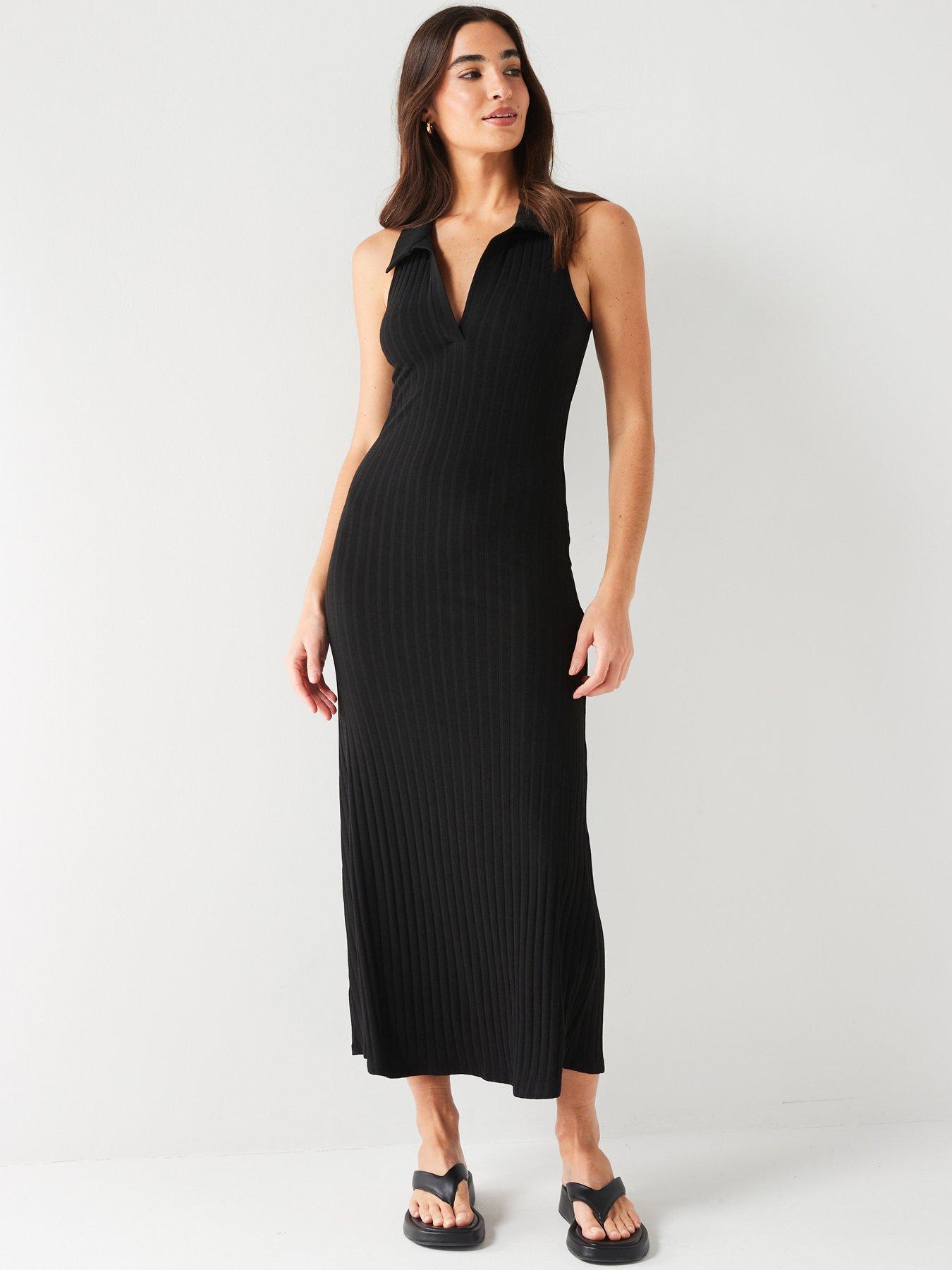 Collar Rib Jersey Dress Black