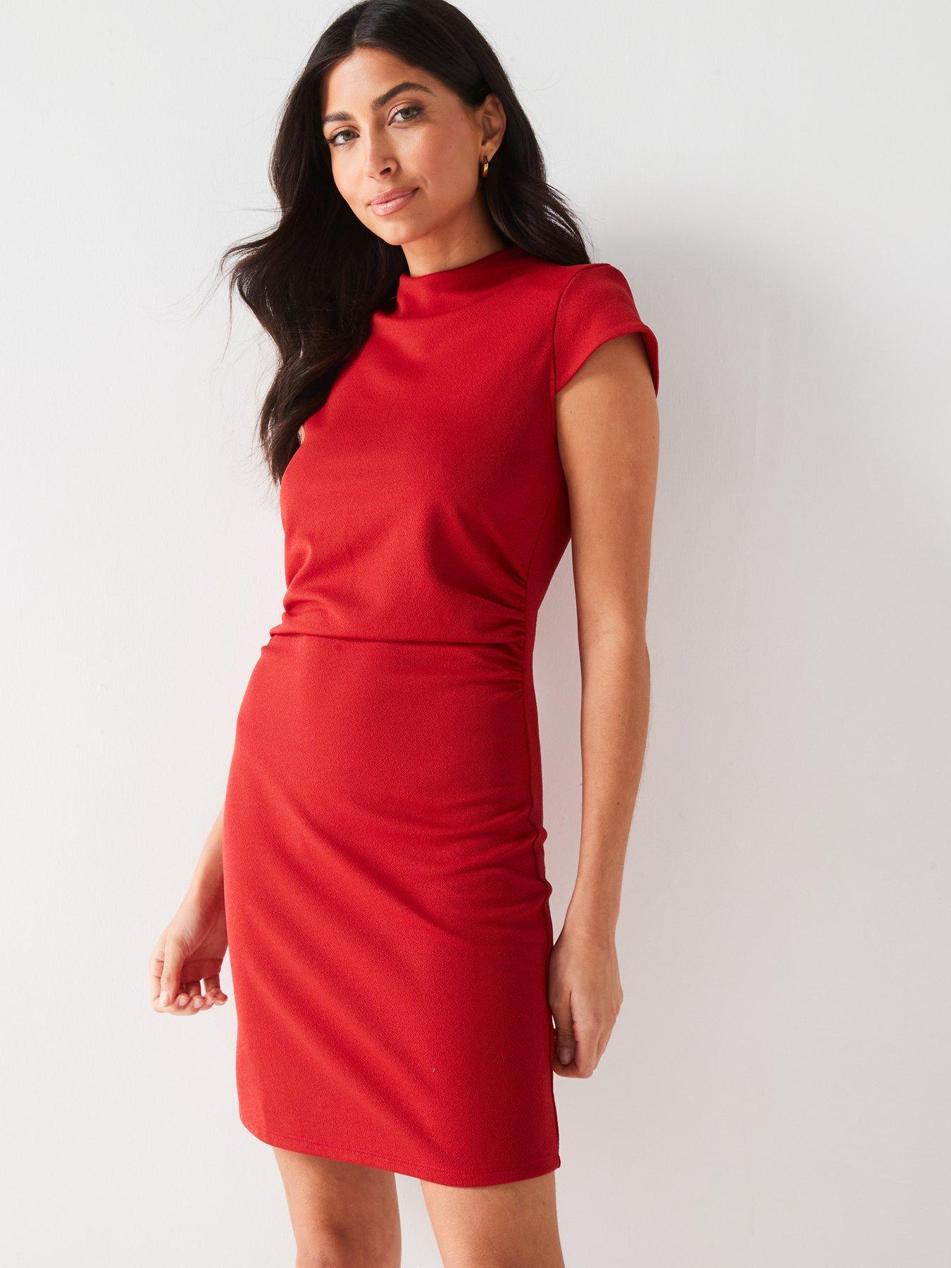 undefined Ruched Detail Mini Dress - Red