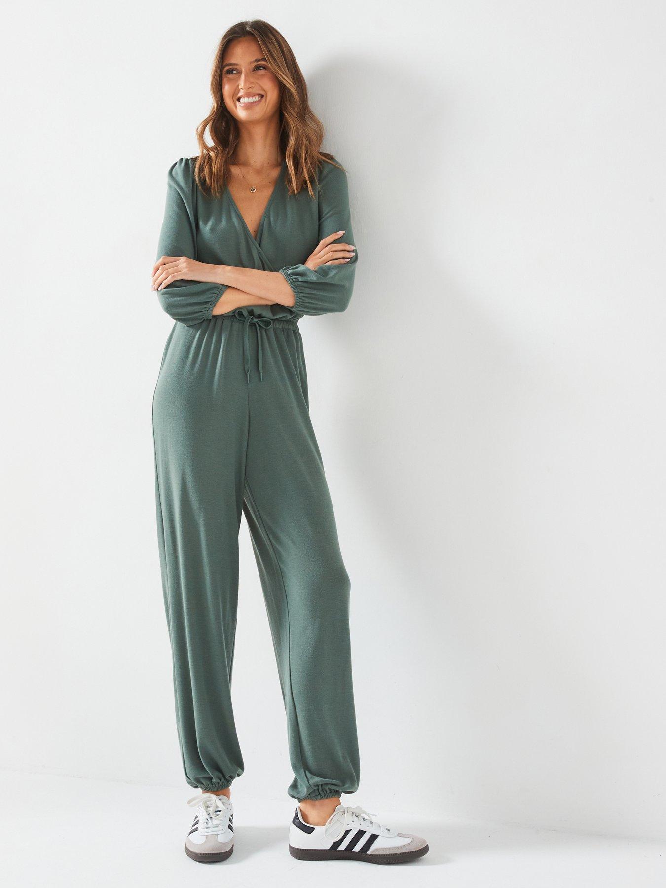V by Very Wrap Jersey Jumpsuit - Green