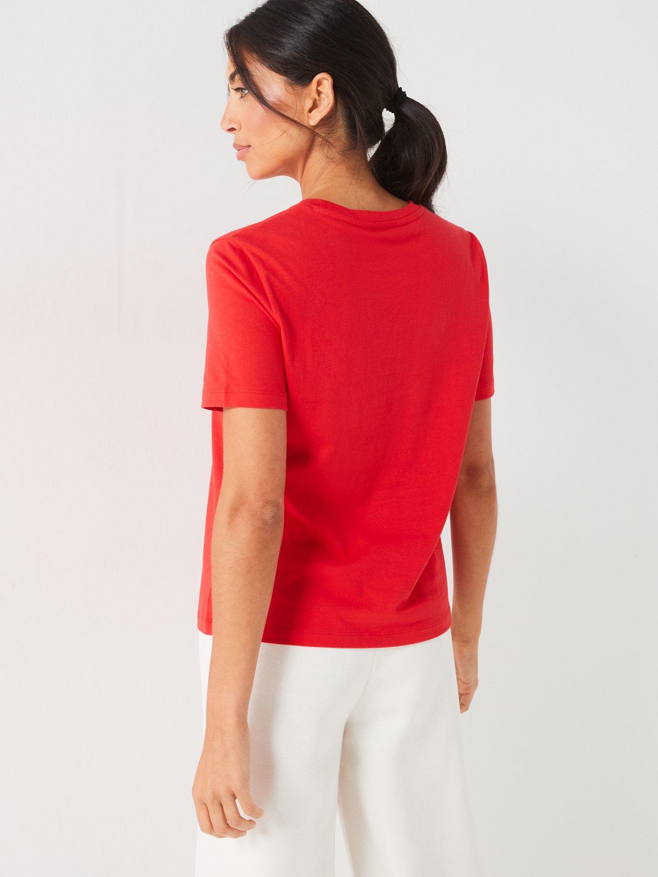 Orange Colorblock Eyelet Casual Knit T Shirt