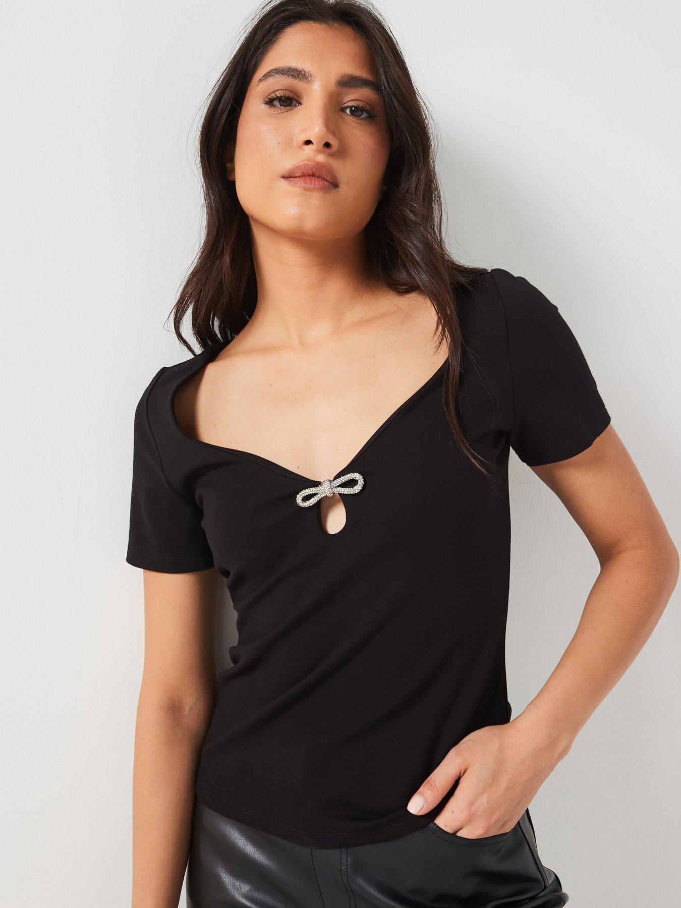 undefined Bow Front Ponti Top - Black