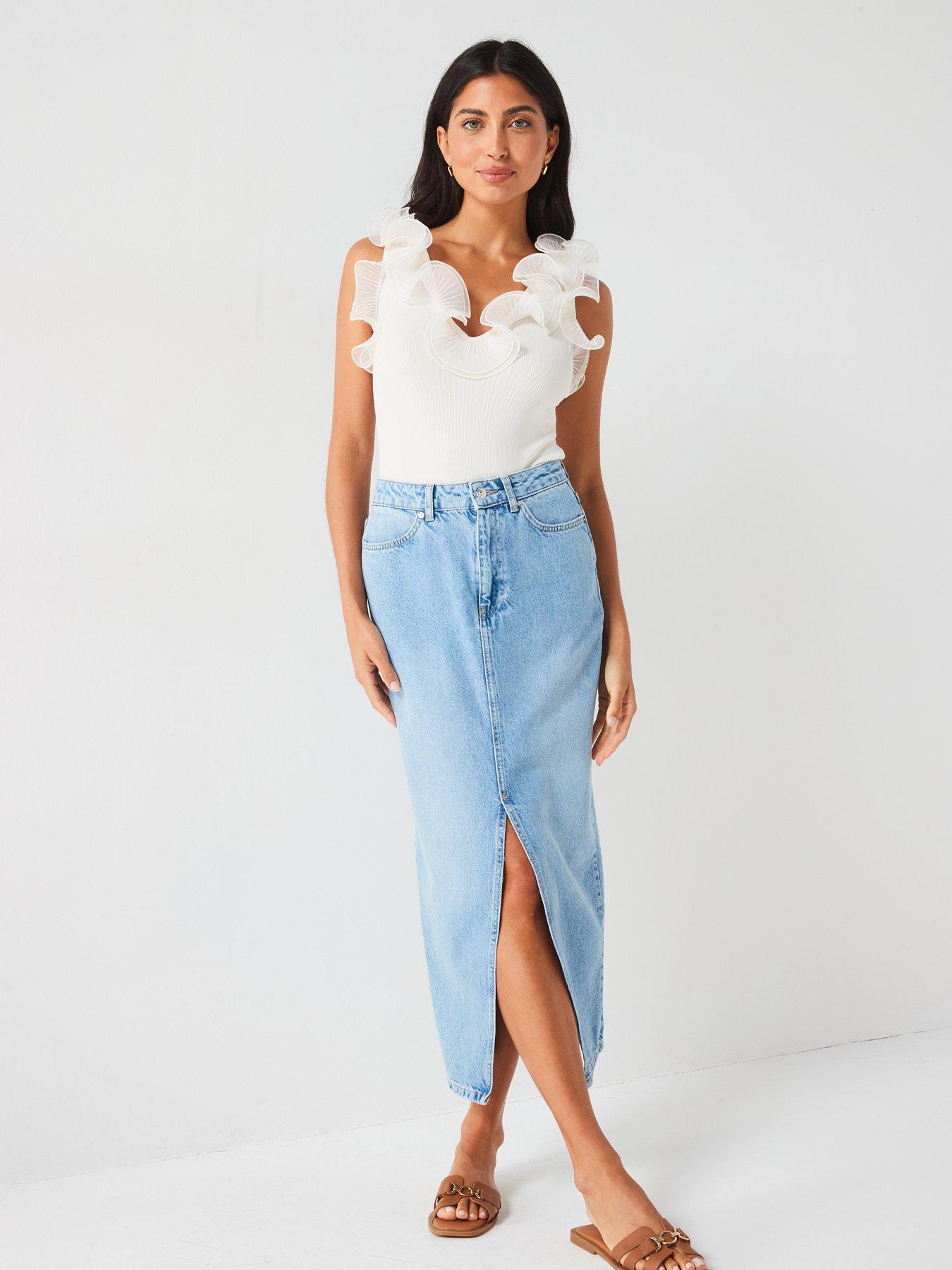 Image 3 of 6 of V by Very Mesh Frill Shoulder Bodysuit - White