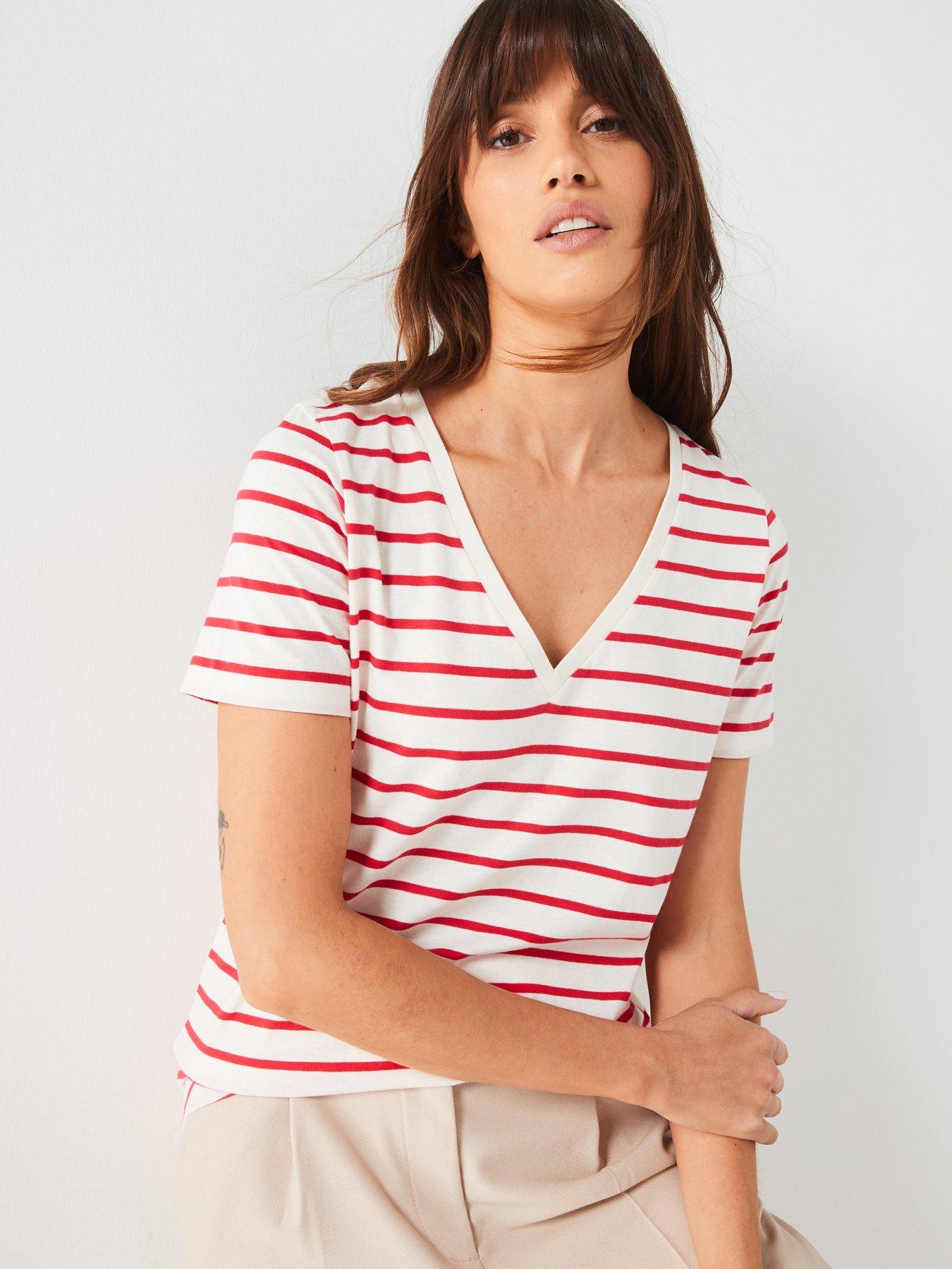 BOMBOM Striped V-Neck T-Shirt