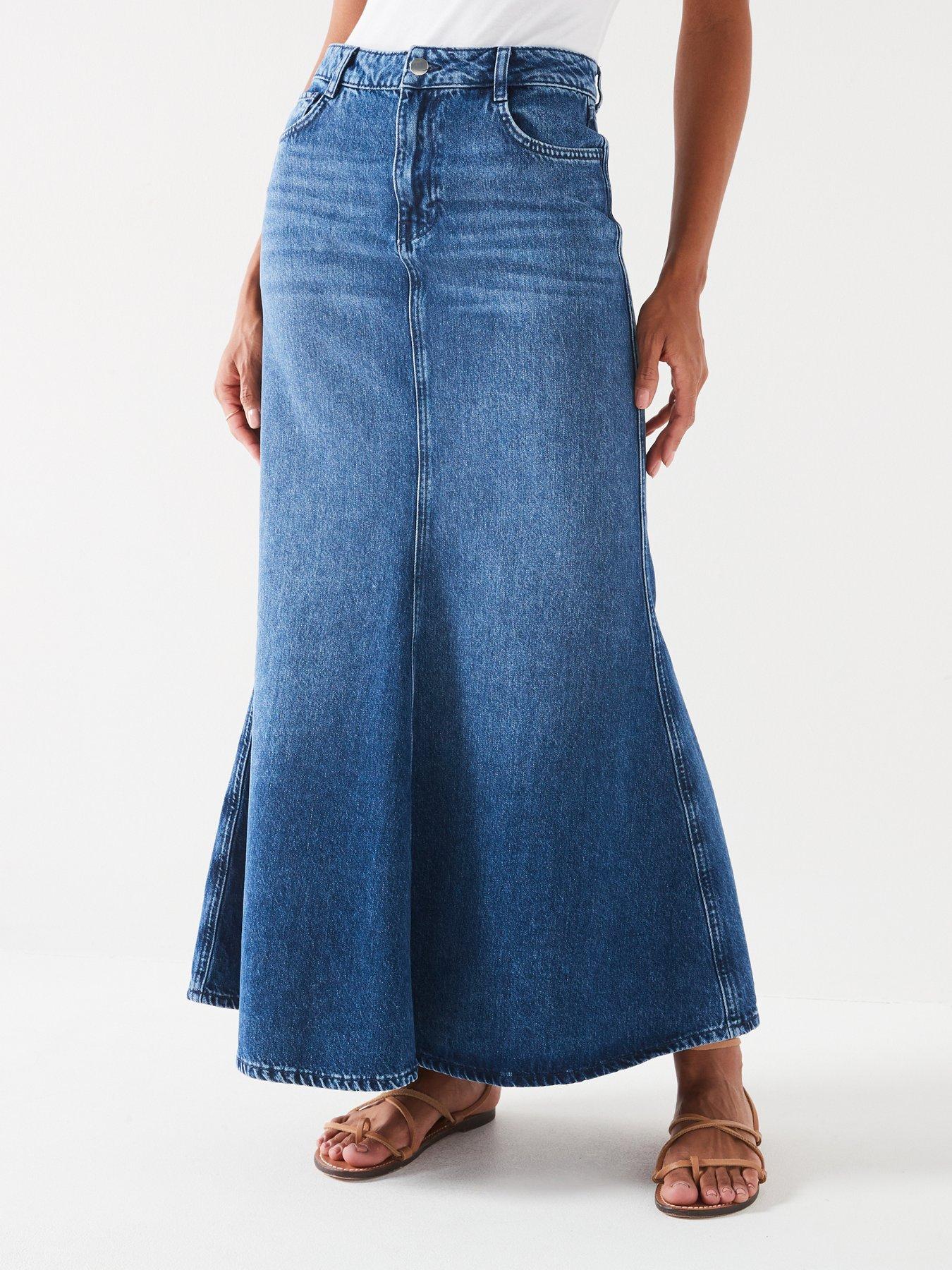 V by Very Denim Maxi Skirt Mid Wash Very