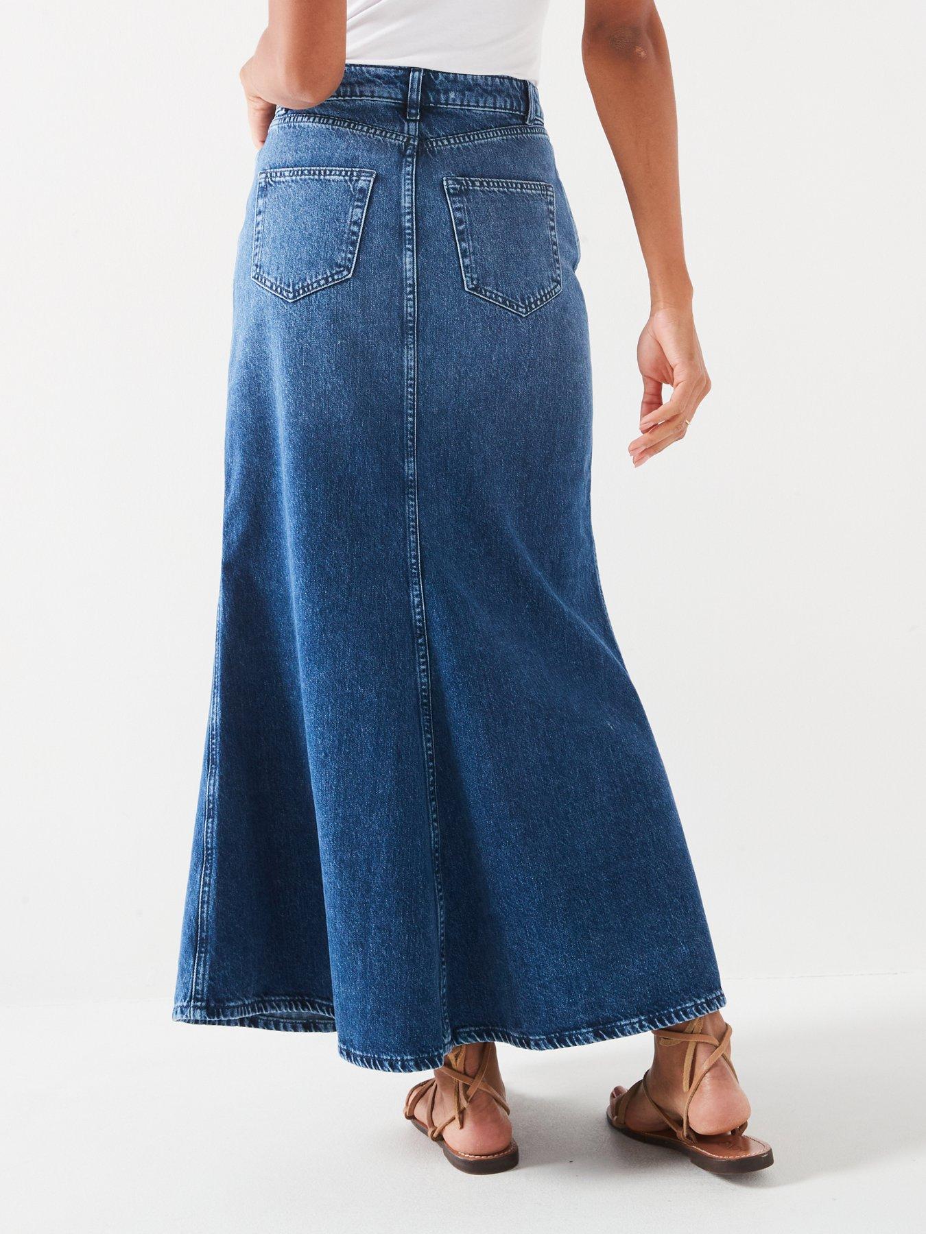 V by Very Denim Maxi Skirt - Mid Wash | Very.co.uk