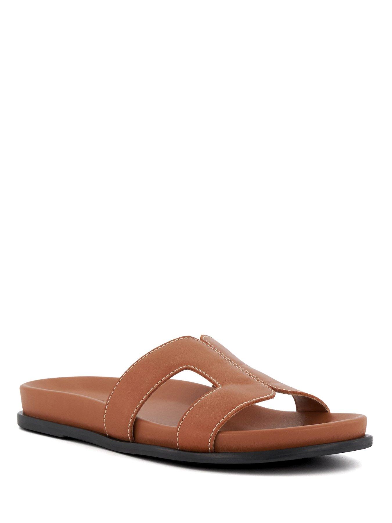 Dune London Loupa Topstitch Detail Leather Footbed Sandals - Tan | Very ...