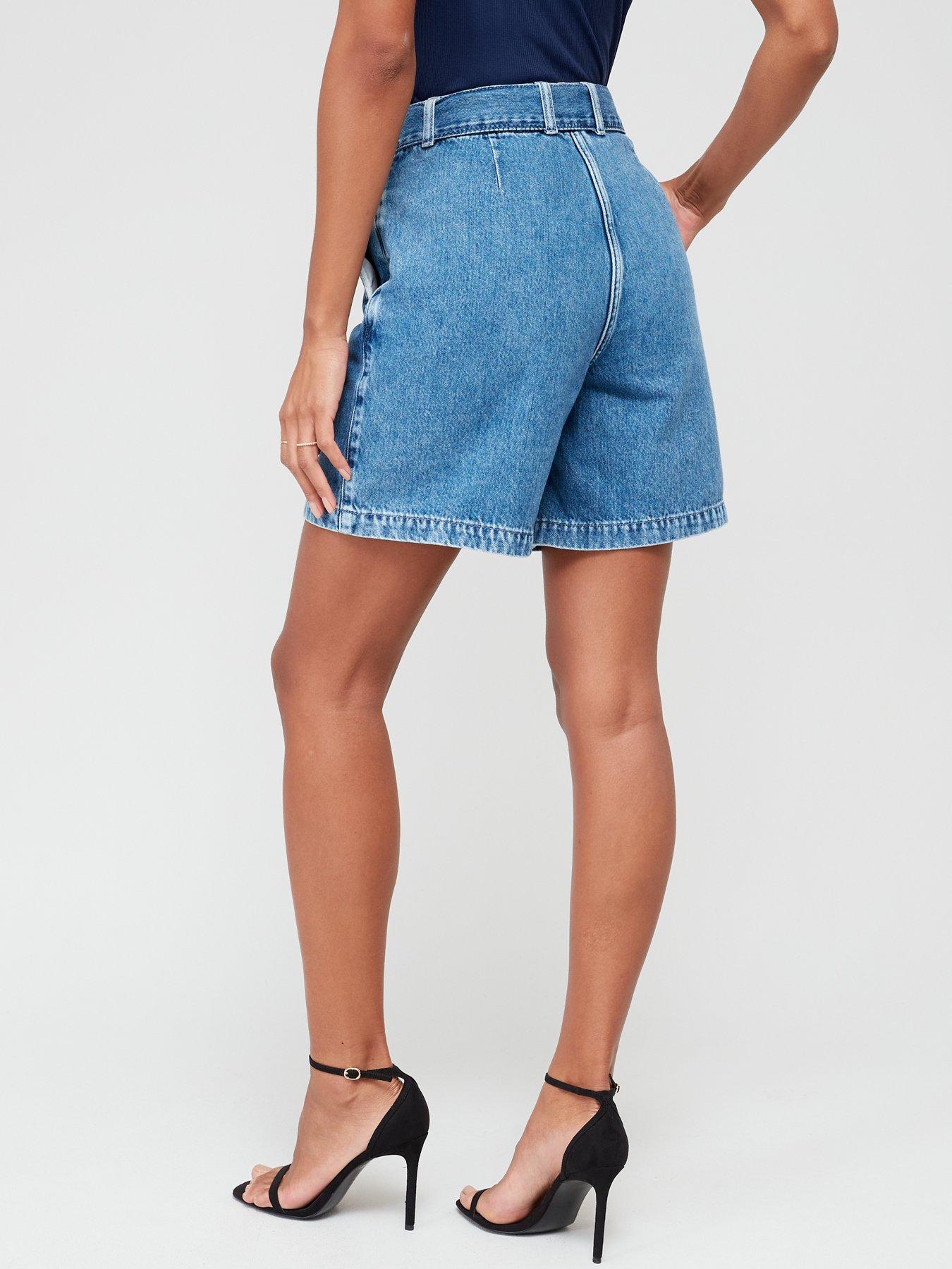 Image 2 of 6 of V by Very Belted Denim Shorts - Midi Wash