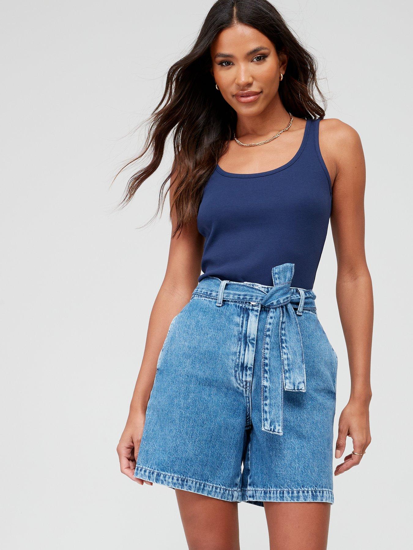 Image 5 of 6 of V by Very Belted Denim Shorts - Midi Wash