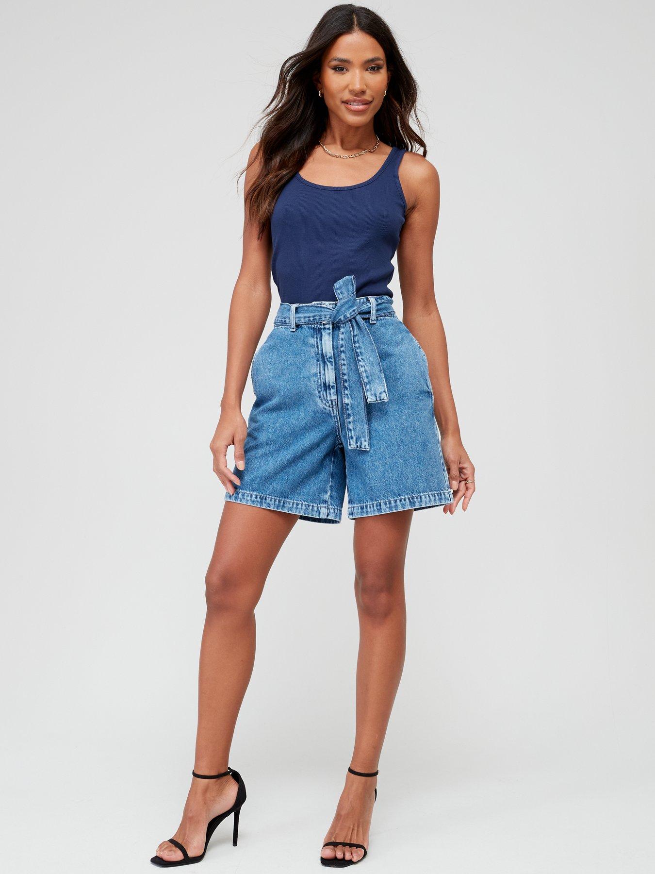 Image 6 of 6 of V by Very Belted Denim Shorts - Midi Wash