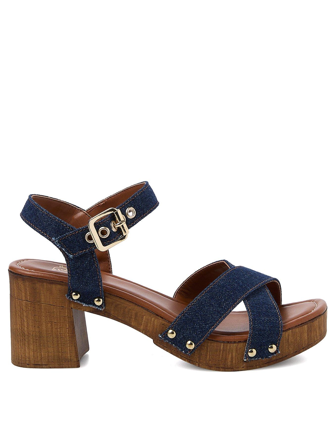 Dune London Judies Leather Block Heeled Sandals - Navy | very.co.uk