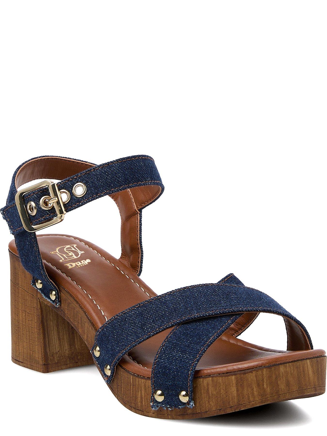Judies Leather Block Heeled Sandals Navy