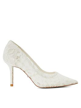 dune london bridal adoring lace heel court shoe - ivory