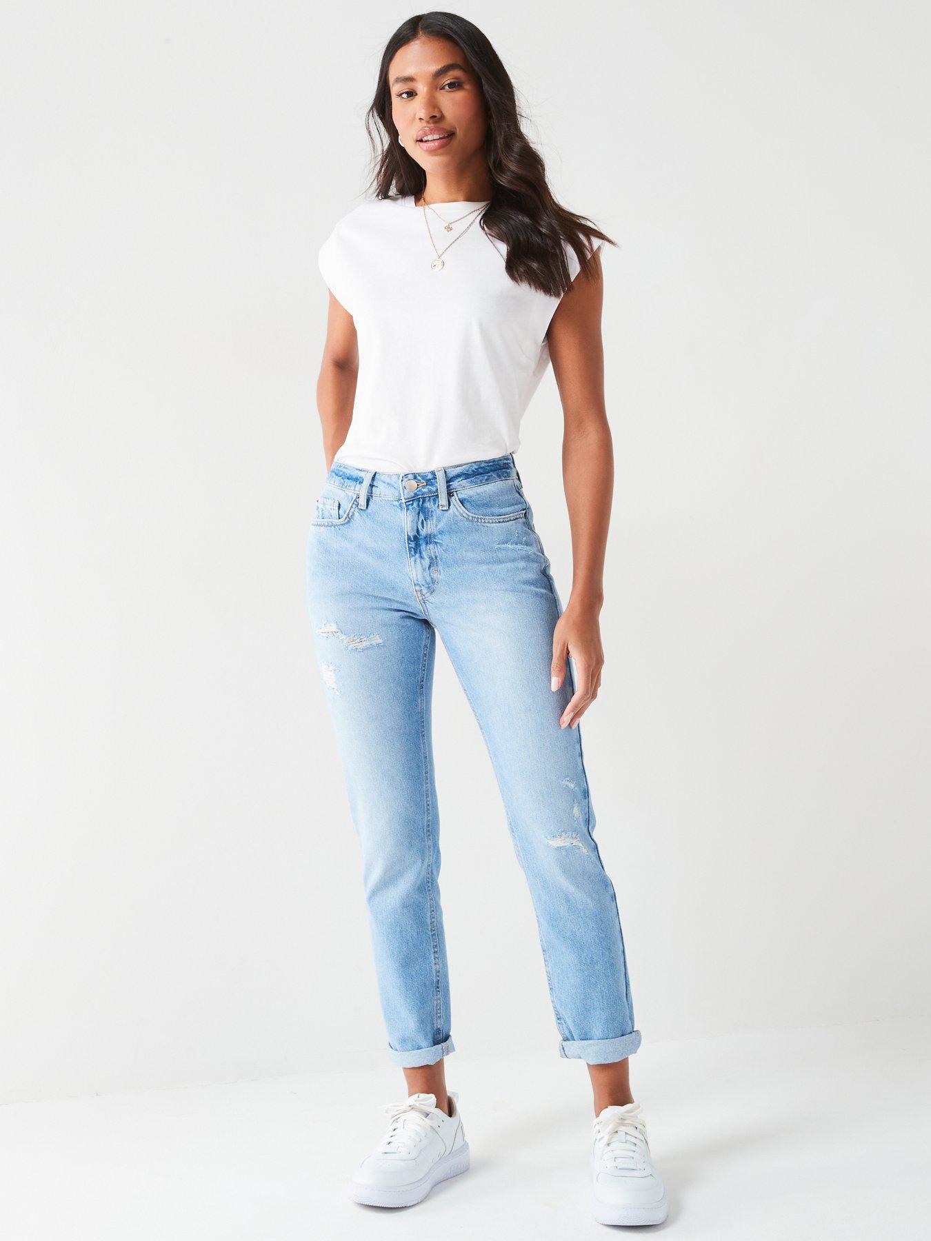 V by Very Ripped Boyfriend Jeans - Light Wash | Very.co.uk