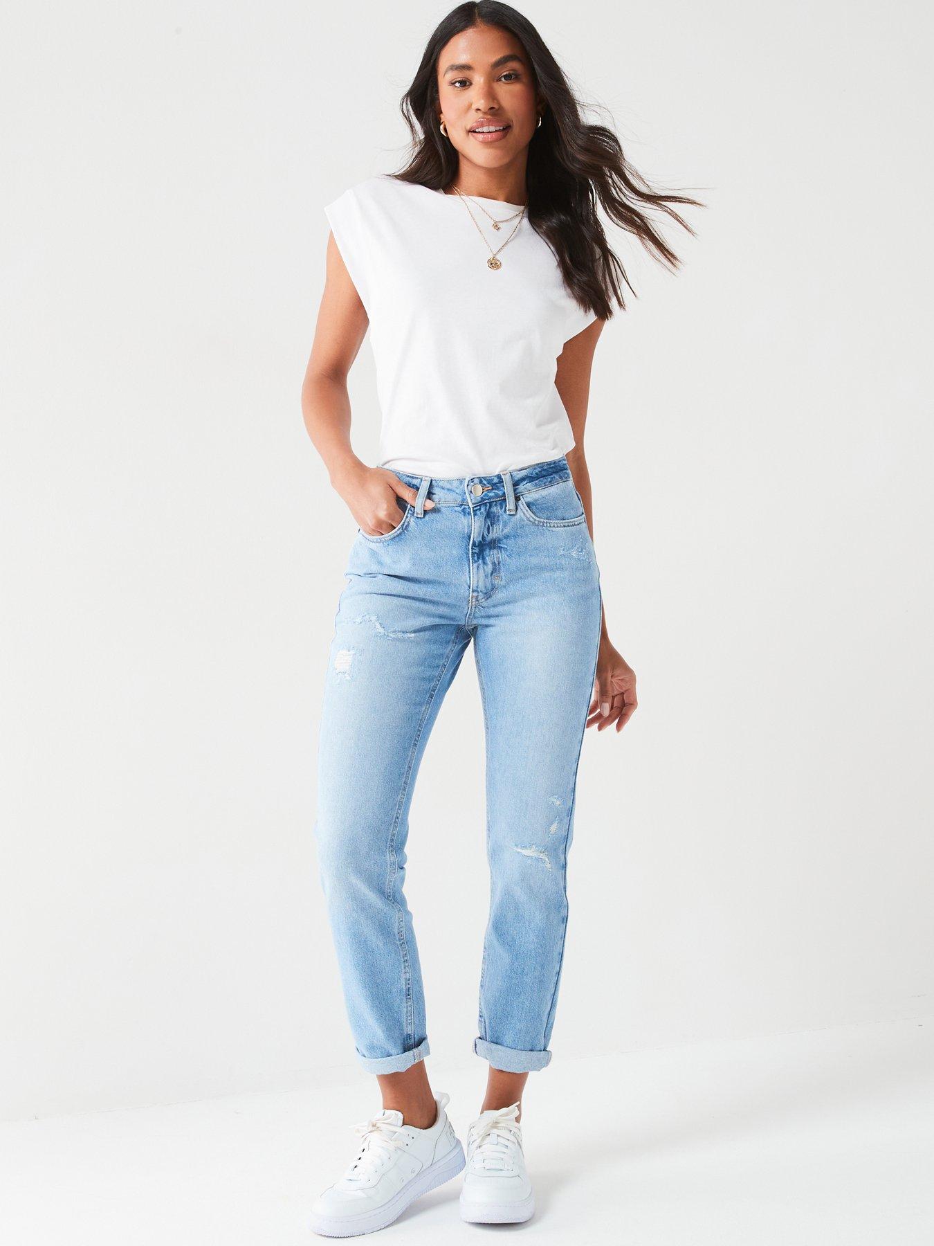 V by Very Ripped Boyfriend Jeans - Light Wash | Very.co.uk