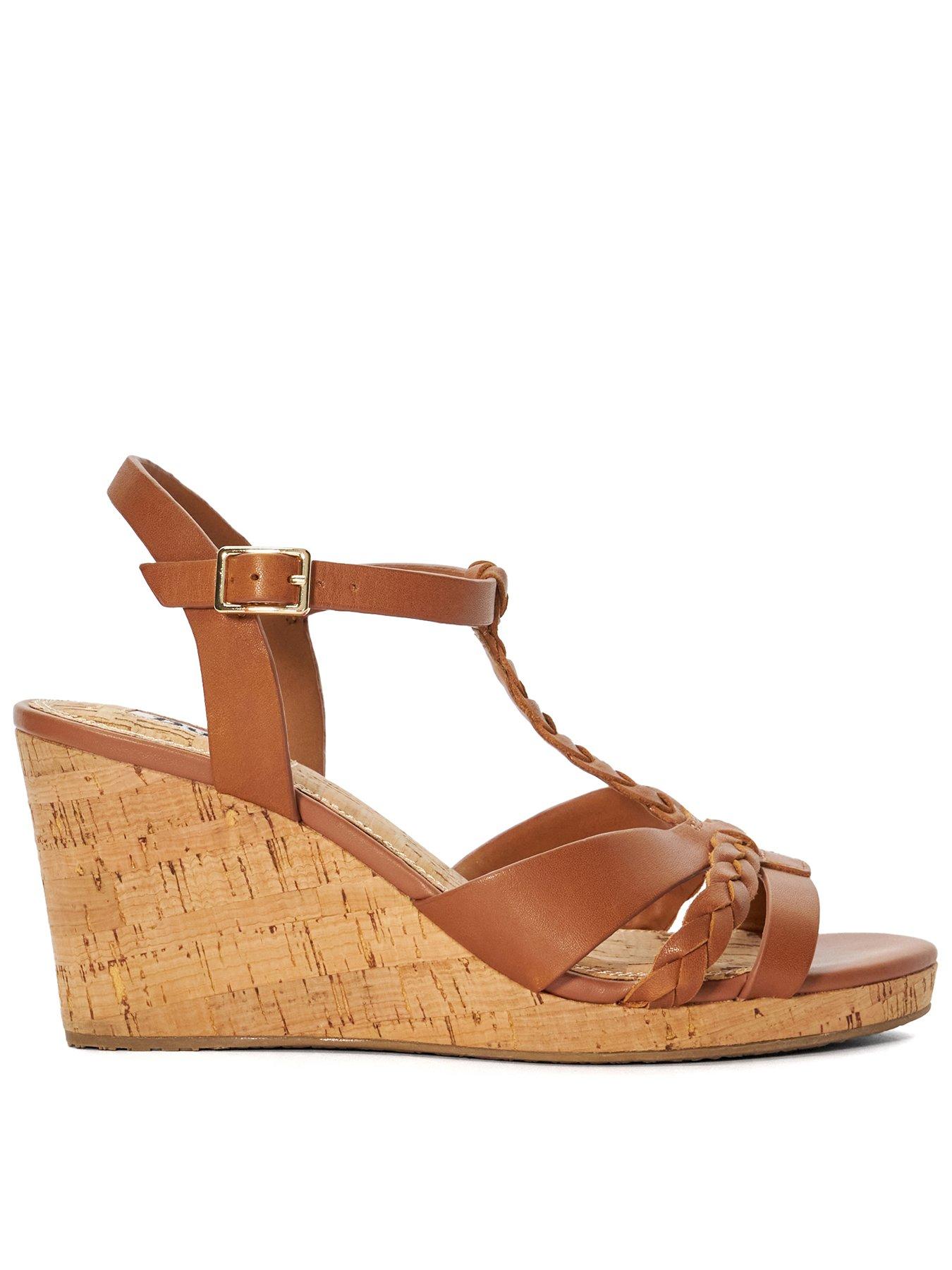 Dune London Wide Fit Koali Leather Cork Wedges Tan Very