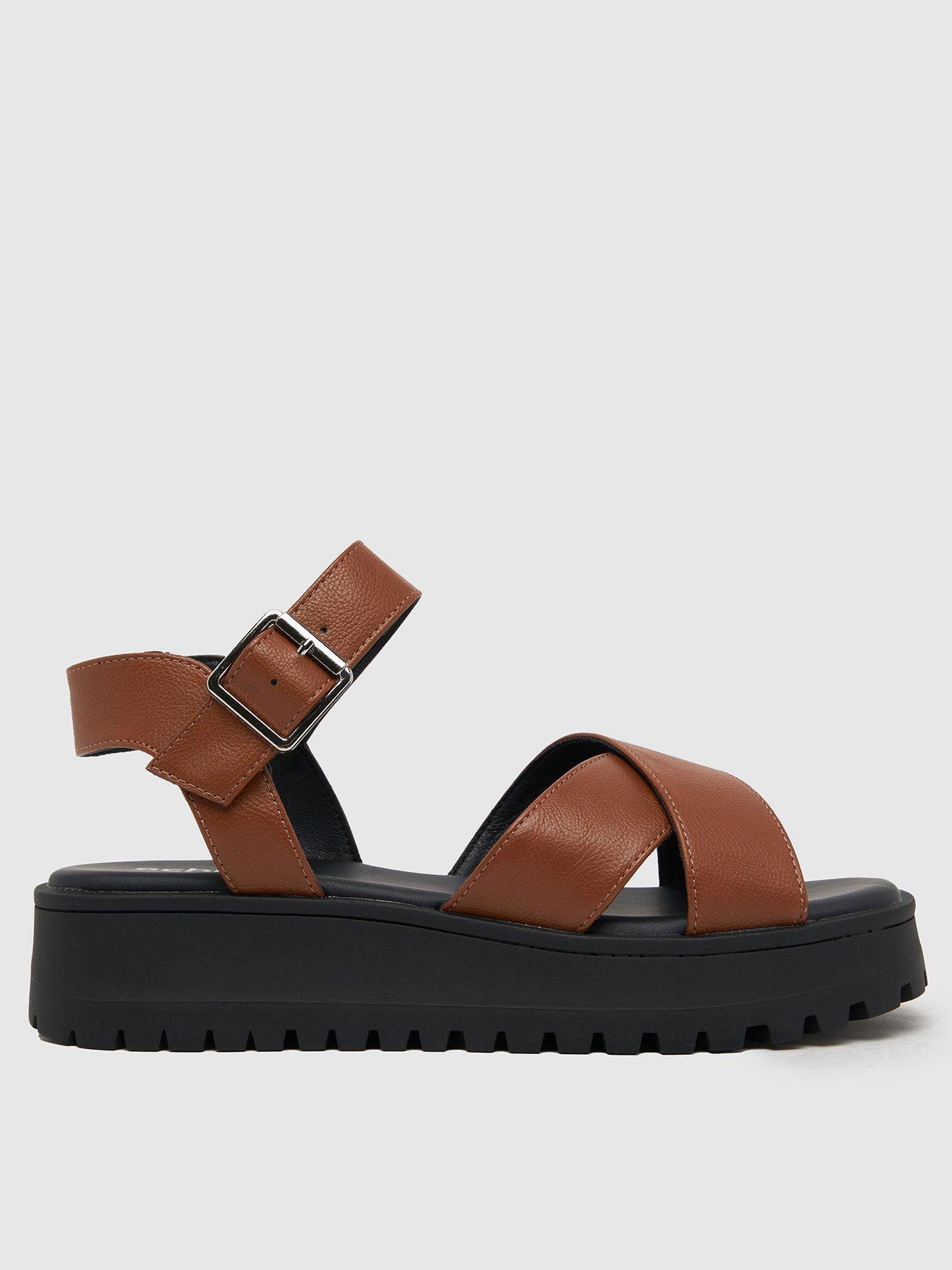 Schuh Ec Wide Fitting Tera Cross Strap Chunky Sandals - Tan