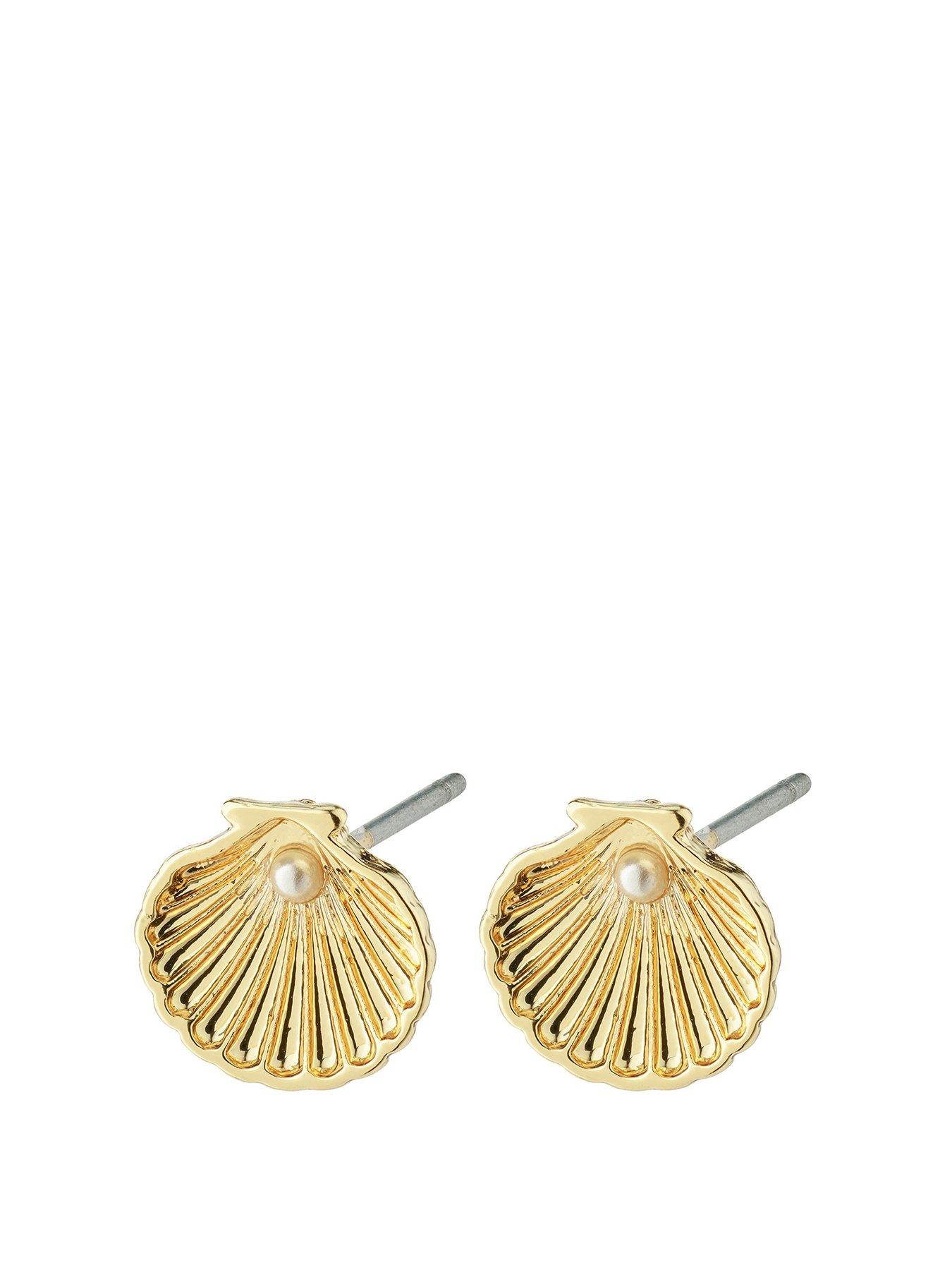Product photograph of Pilgrim Opal Seashell Earrings Gold-plated from very.co.uk