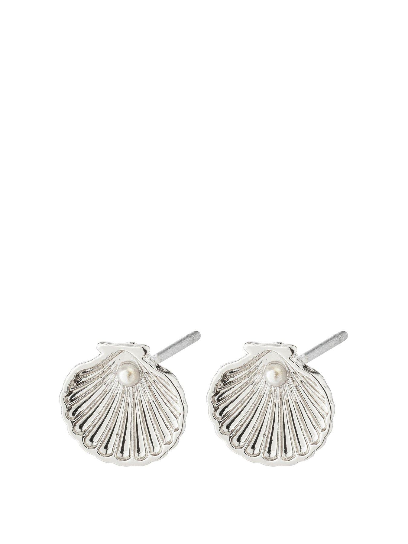 Product photograph of Pilgrim Opal Seashell Earrings Silver-plated from very.co.uk