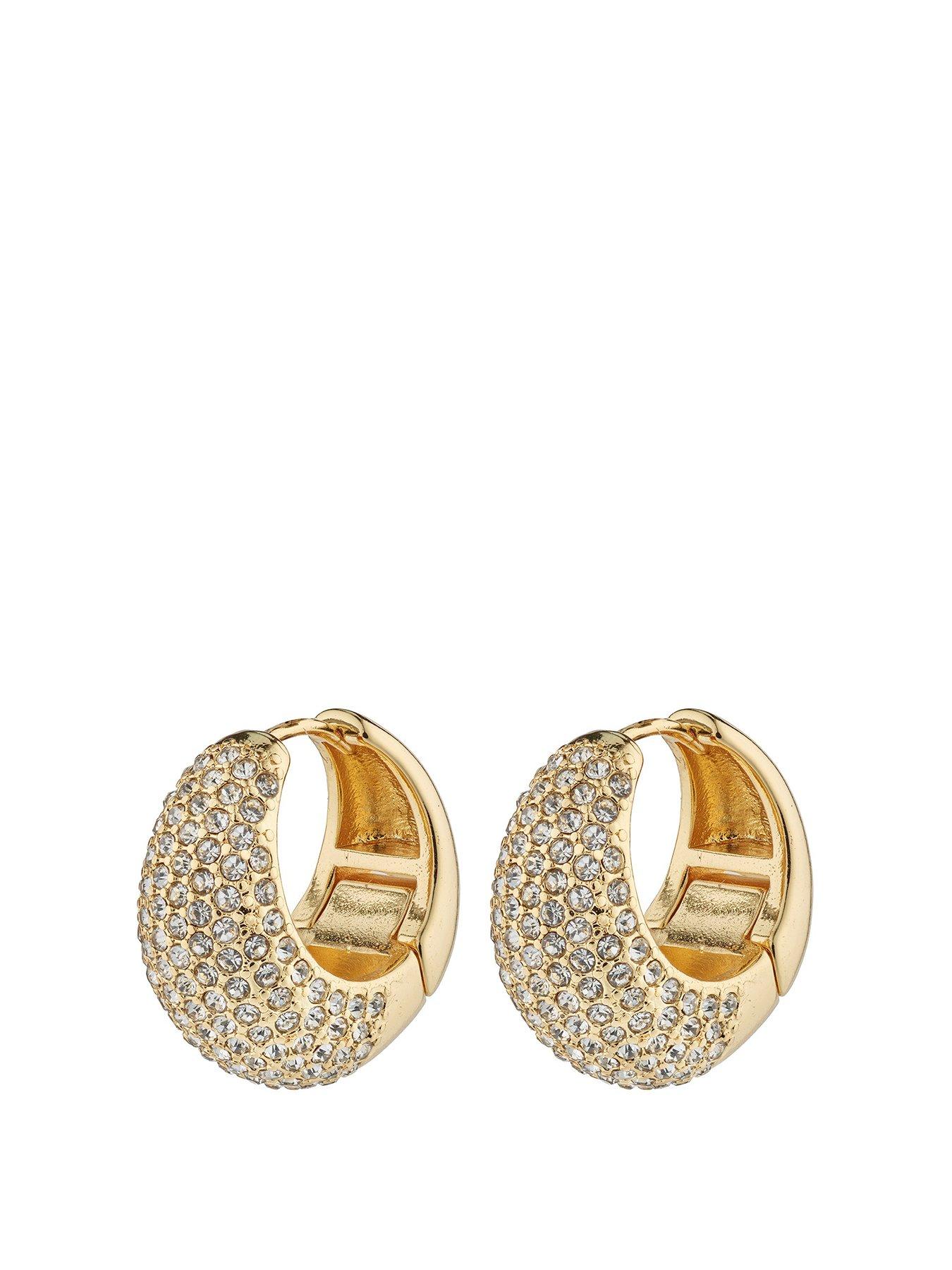 Product photograph of Pilgrim Naomi Crystal Hoops Gold-plated from very.co.uk