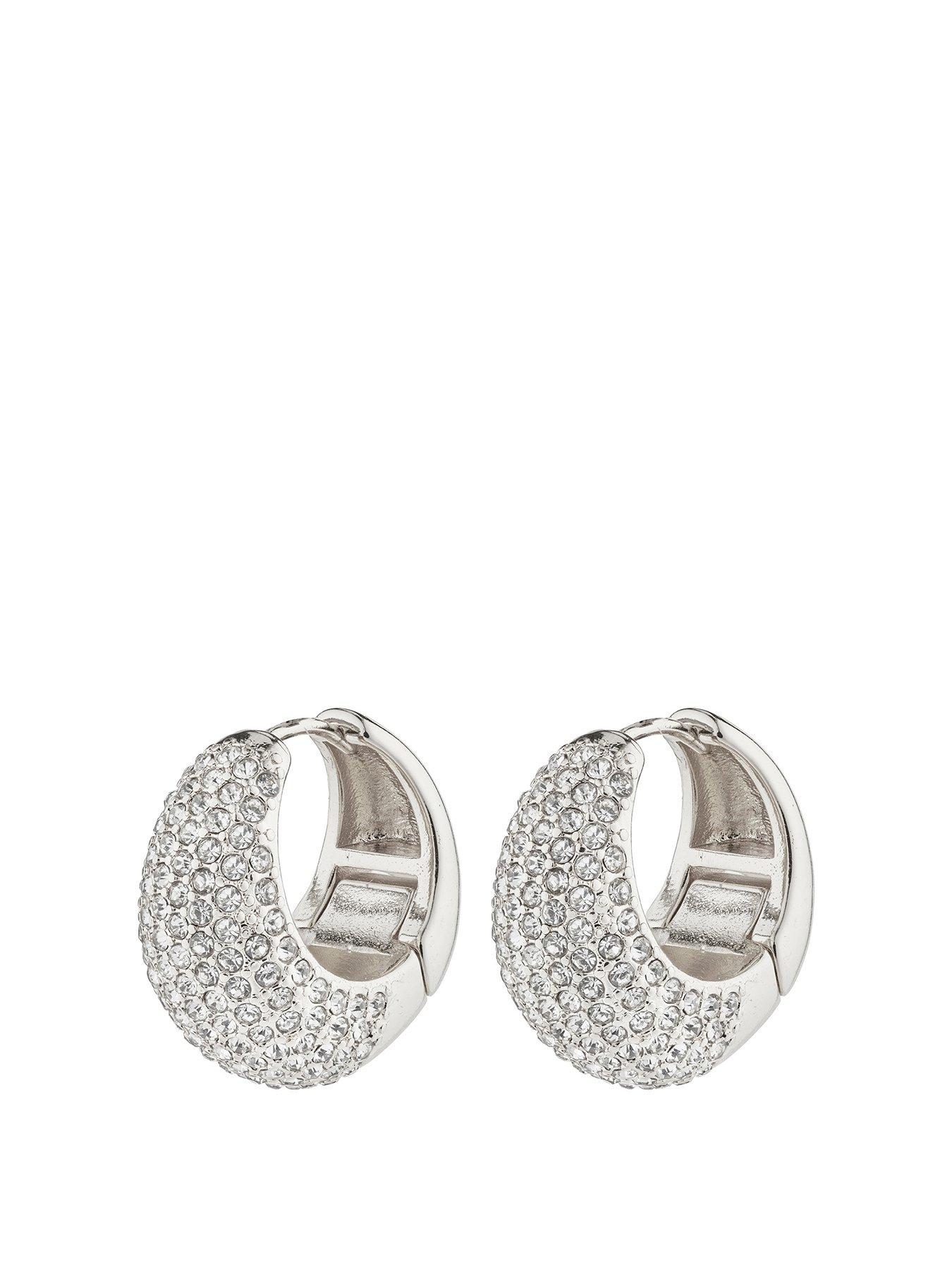 Product photograph of Pilgrim Naomi Crystal Hoops Silver-plated from very.co.uk