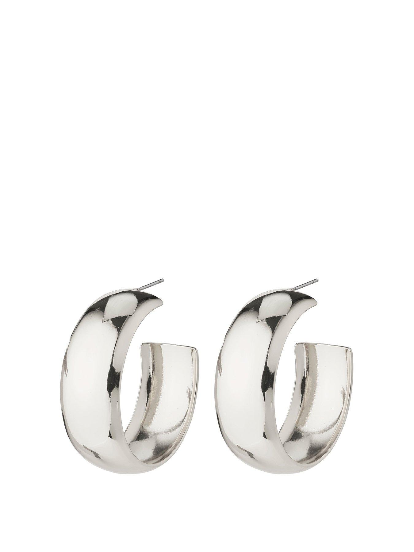 Product photograph of Pilgrim Naia Mega Chunky Hoops Silver-plated from very.co.uk