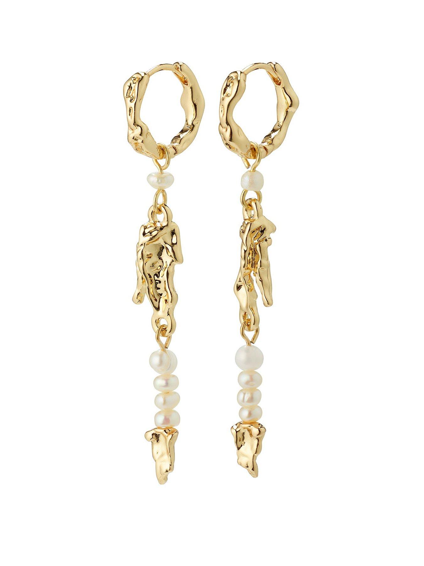 Product photograph of Pilgrim Niya Freshwater Pearl Earrings Gold-plated from very.co.uk