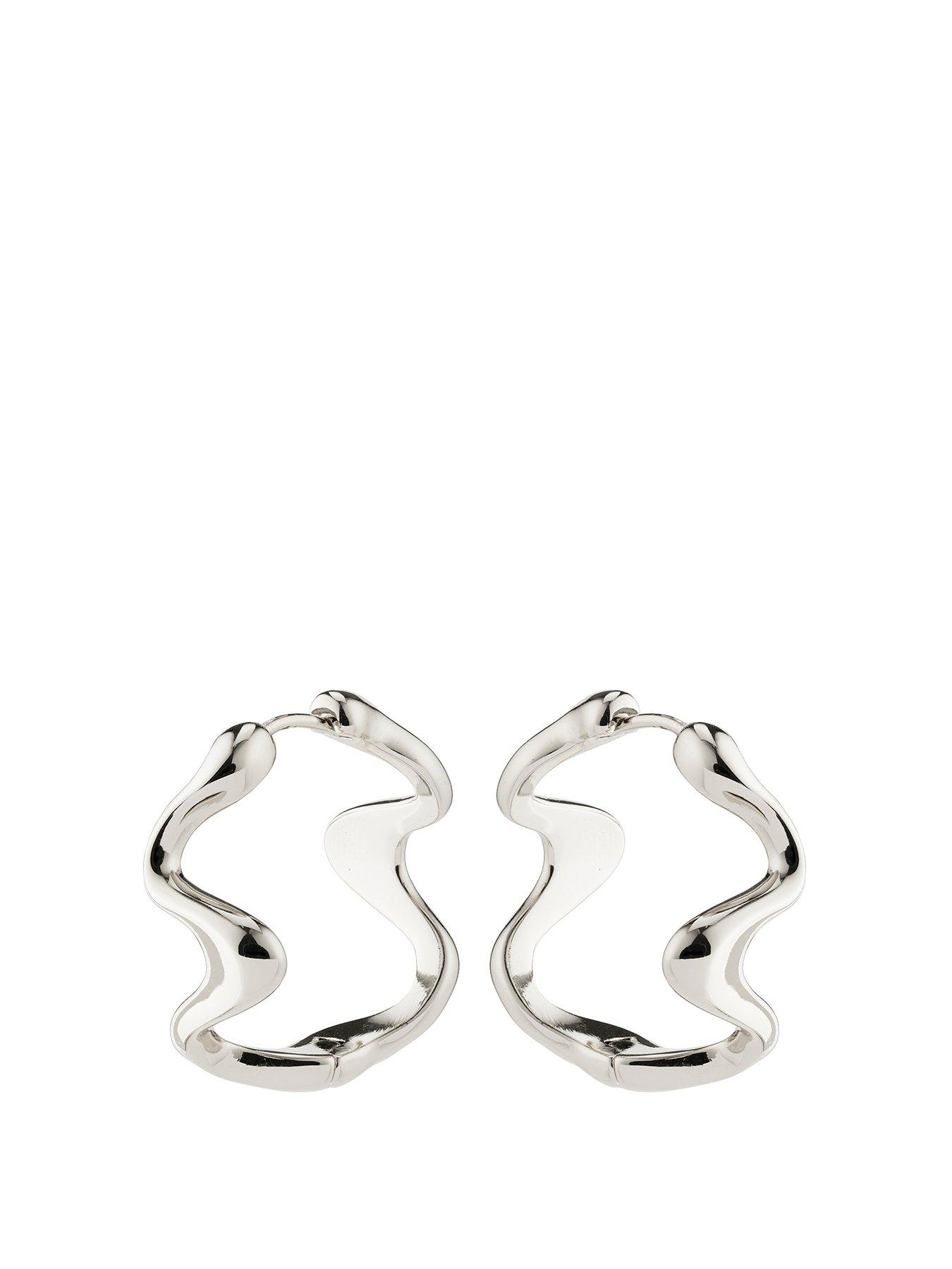 Product photograph of Pilgrim Moon Silver-plated Hoop Earrings from very.co.uk