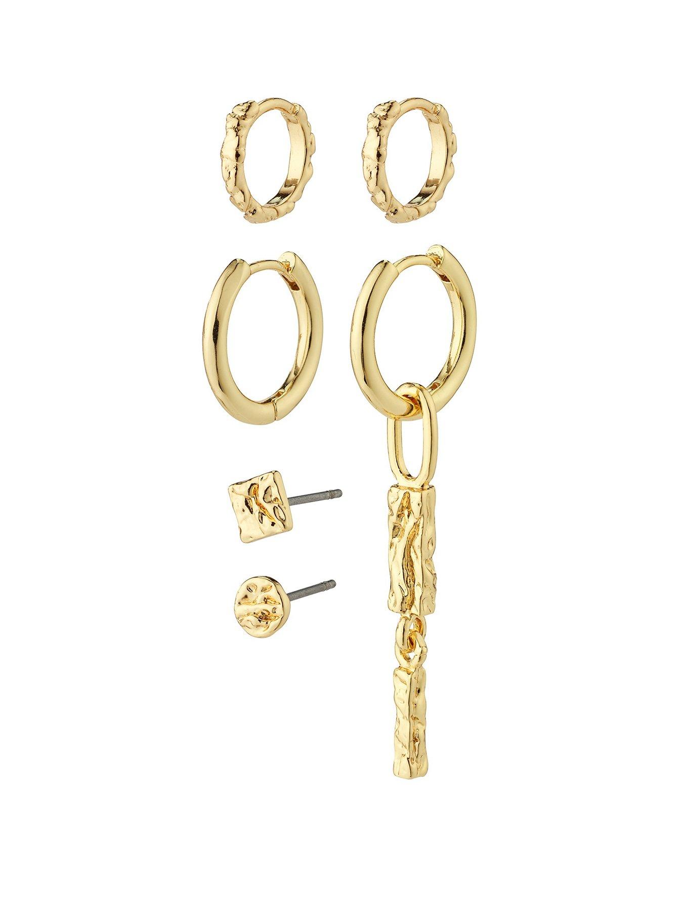 Product photograph of Pilgrim Star Earrings 3-in-1 Set - Gold Plated from very.co.uk