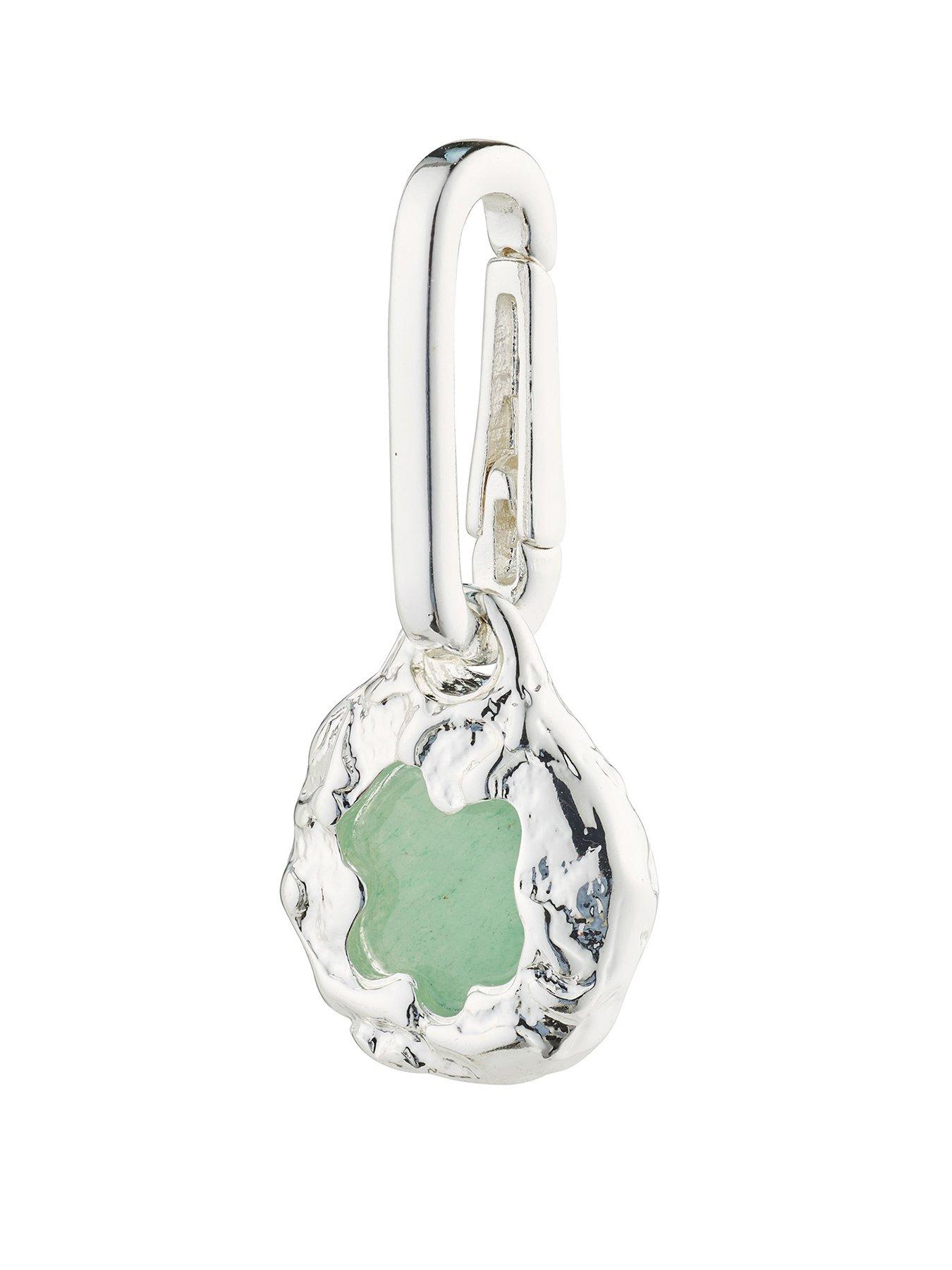 Product photograph of Pilgrim Charm Natural Pendant Green Silver-plated from very.co.uk