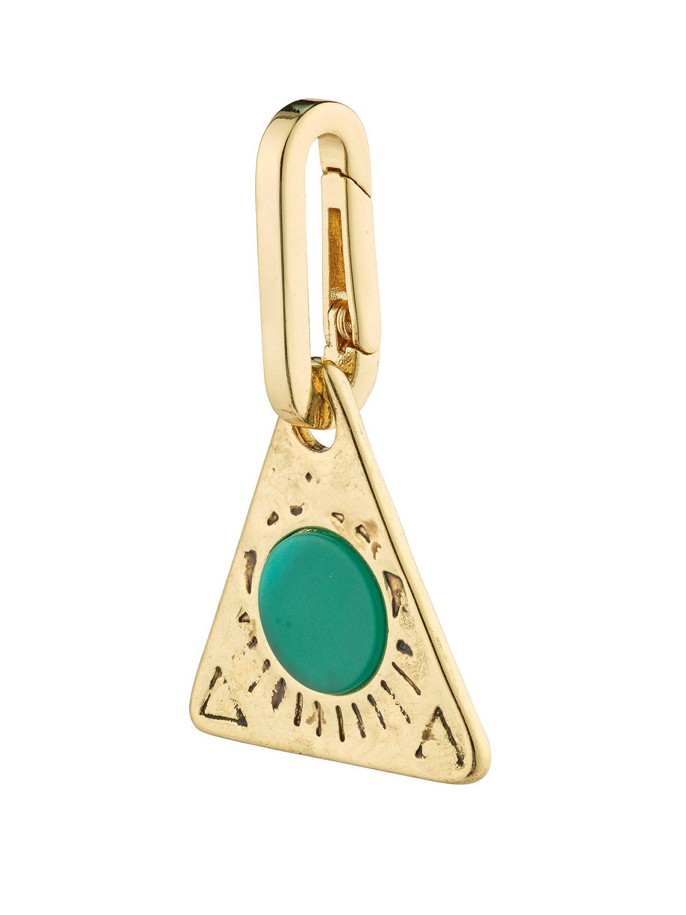 Product photograph of Pilgrim Charm Triangle Pendant Green Gold-plated from very.co.uk