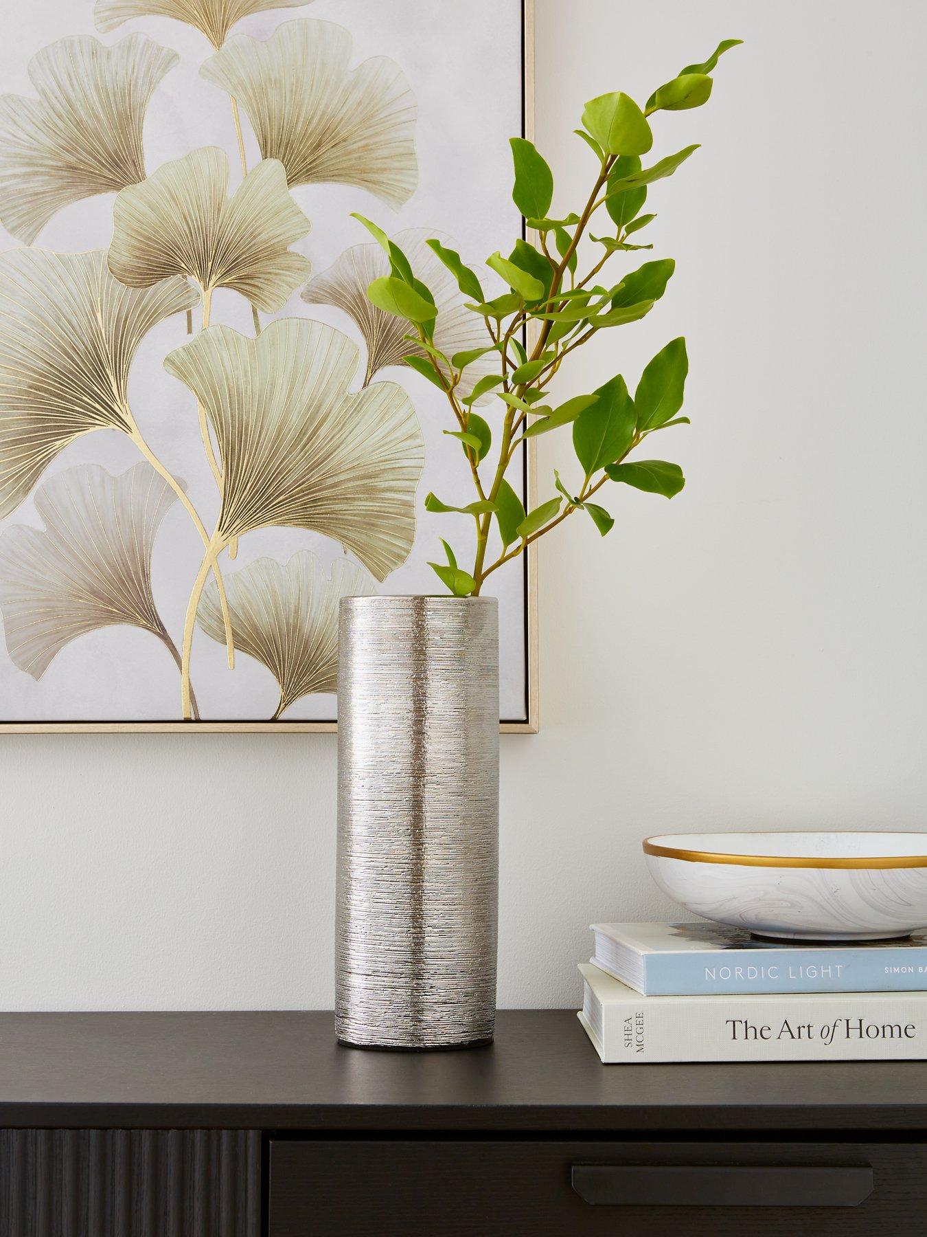 Product photograph of Very Home Silver Scratch Ceramic Cylinder Vase from very.co.uk