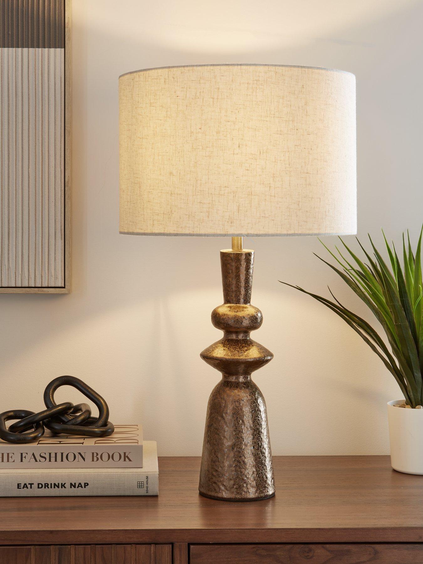 Product photograph of Very Home Totem Ceramic Distressed Bronze Table Lamp from very.co.uk