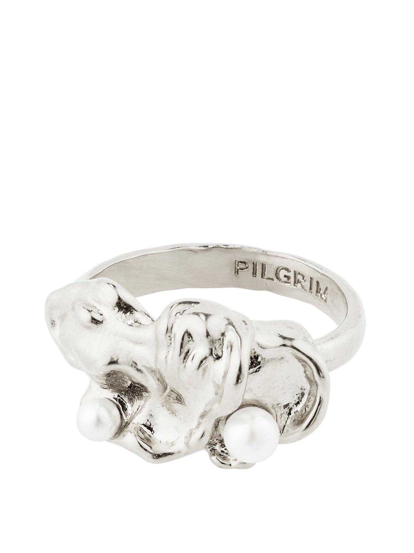 Product photograph of Pilgrim Moon Ring - Silver-plated from very.co.uk