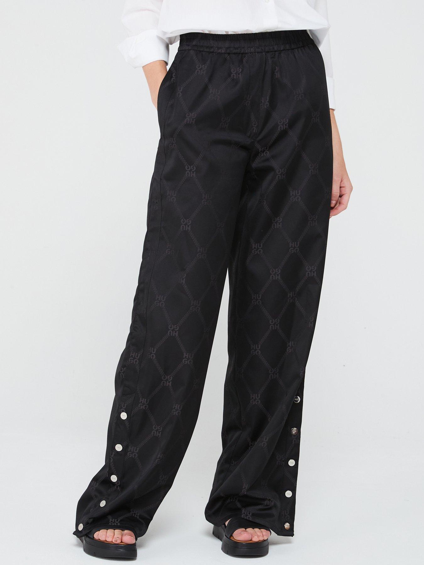 hugo hacelia wide leg trouser - black, black, size eu 34 = uk 6, women