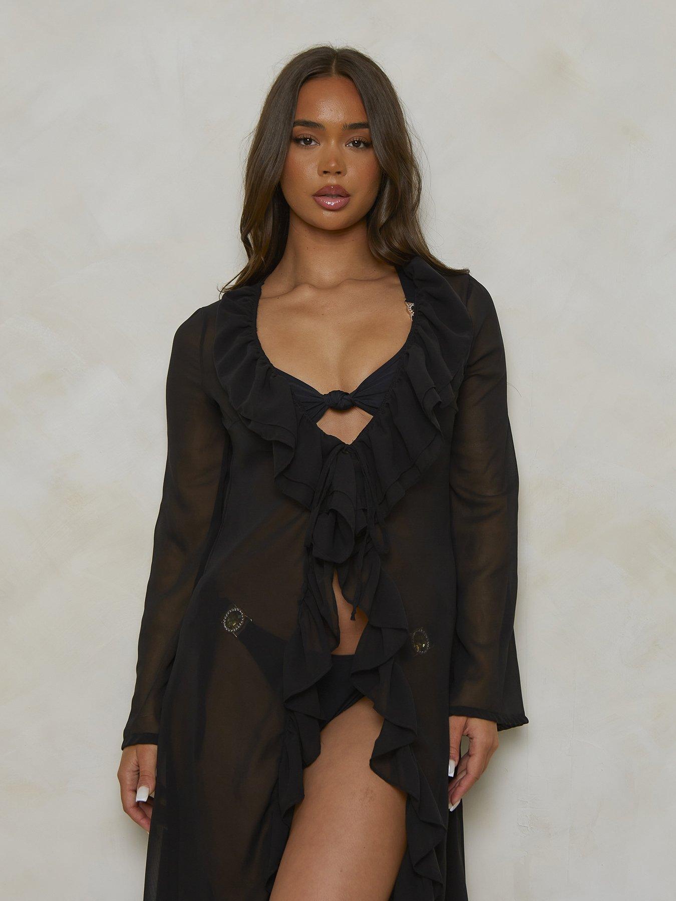 Moda Minx Ruffle Maxi Kimono - Black