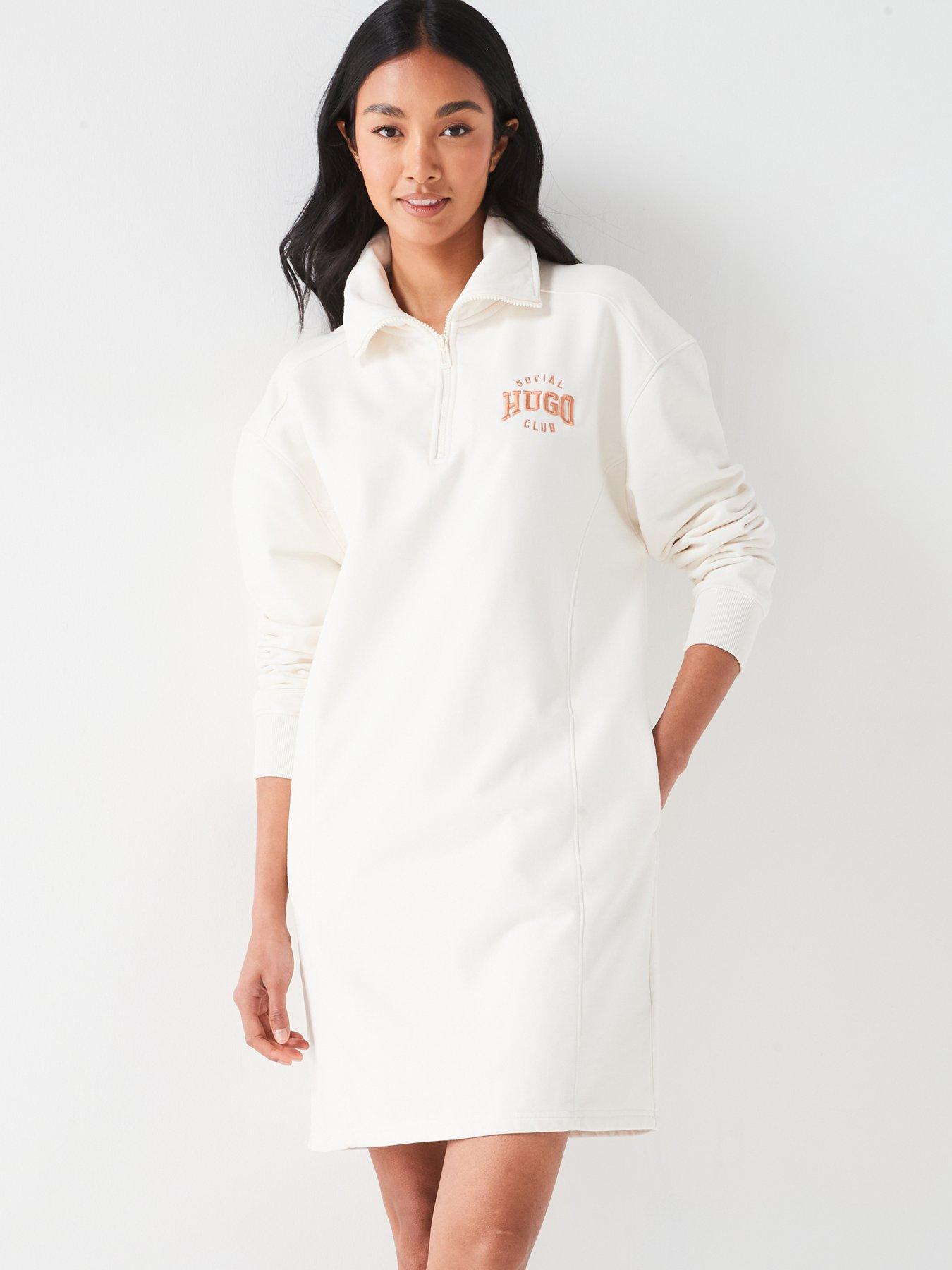hugo neriane 3/4 zip mini jumper dress - white