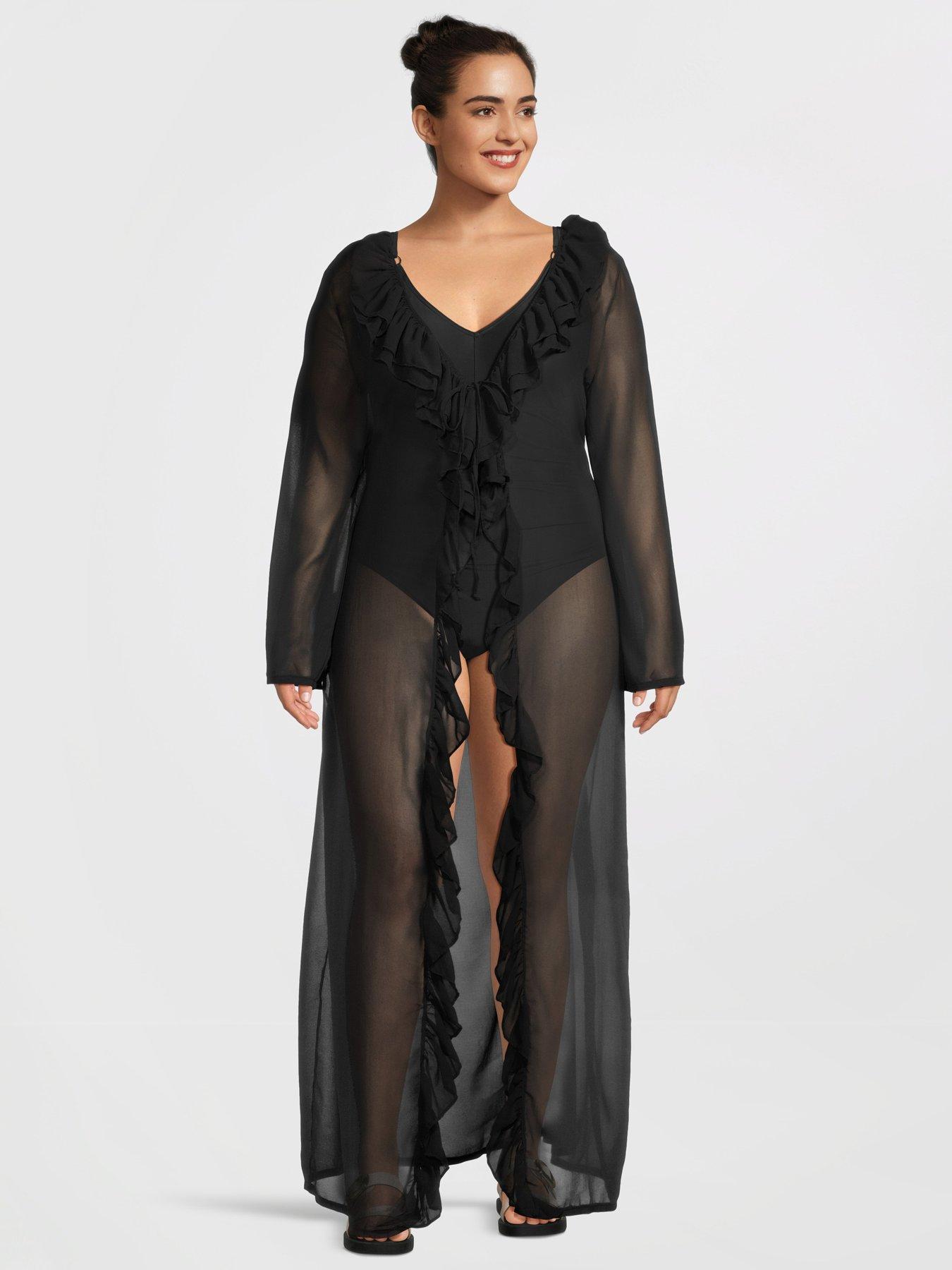 Image 1 of 5 of Moda Minx Curve Ruffle Maxi Kaftan - Black