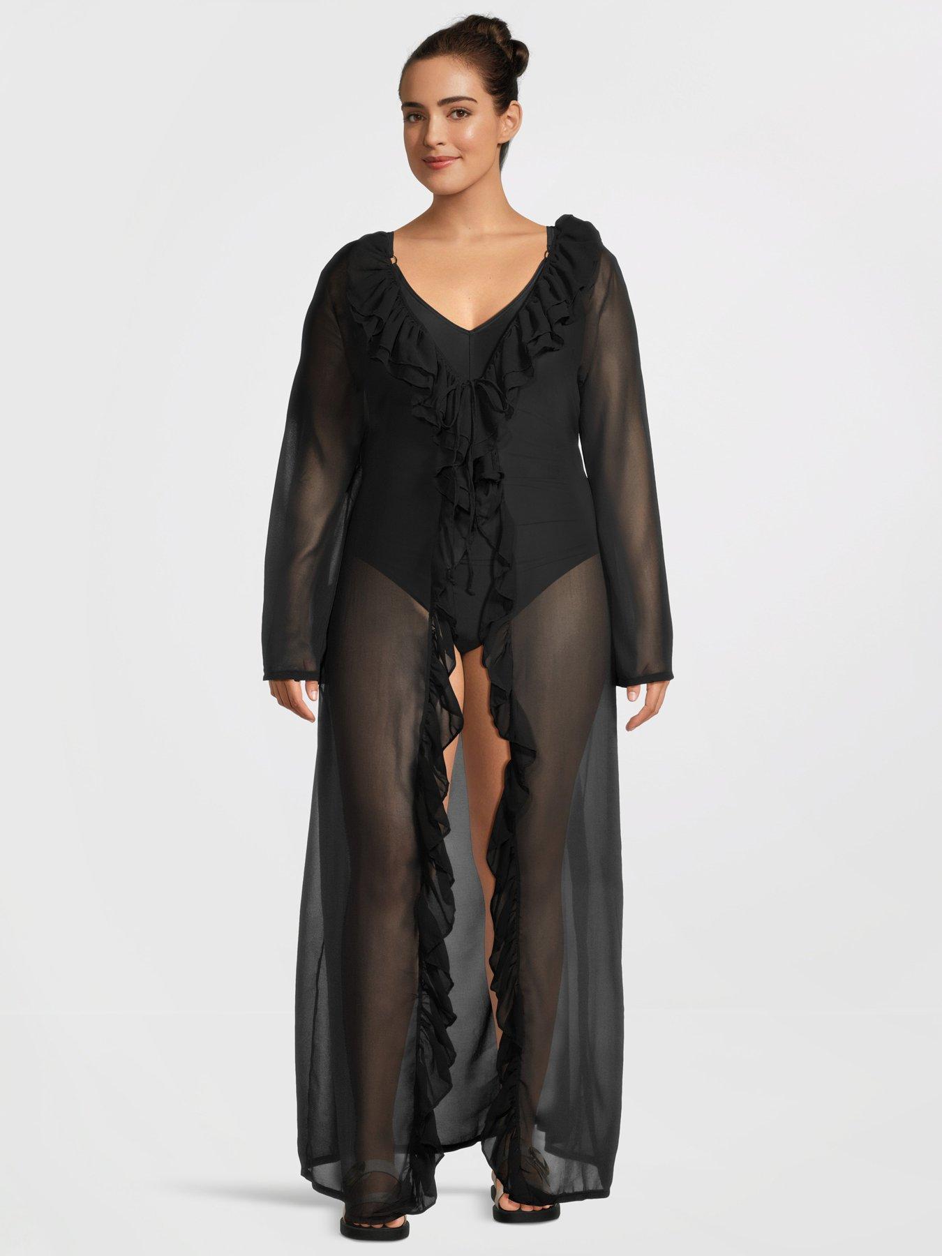 Image 3 of 5 of Moda Minx Curve Ruffle Maxi Kaftan - Black
